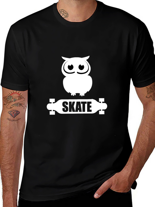 Owl Skate Graphic Tee - Black Cotton T-Shirt