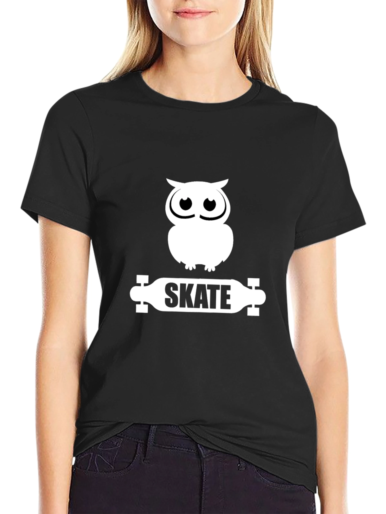 Owl Skate Graphic Tee - Black Cotton T-Shirt
