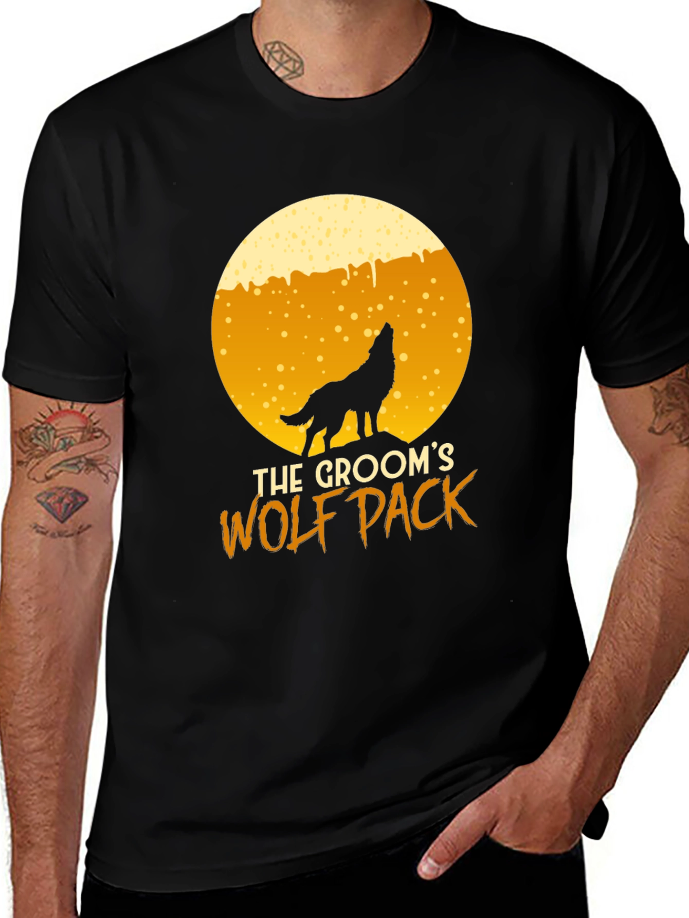 Grooms Wolf Pack T-Shirt - Black Crew Neck Tee