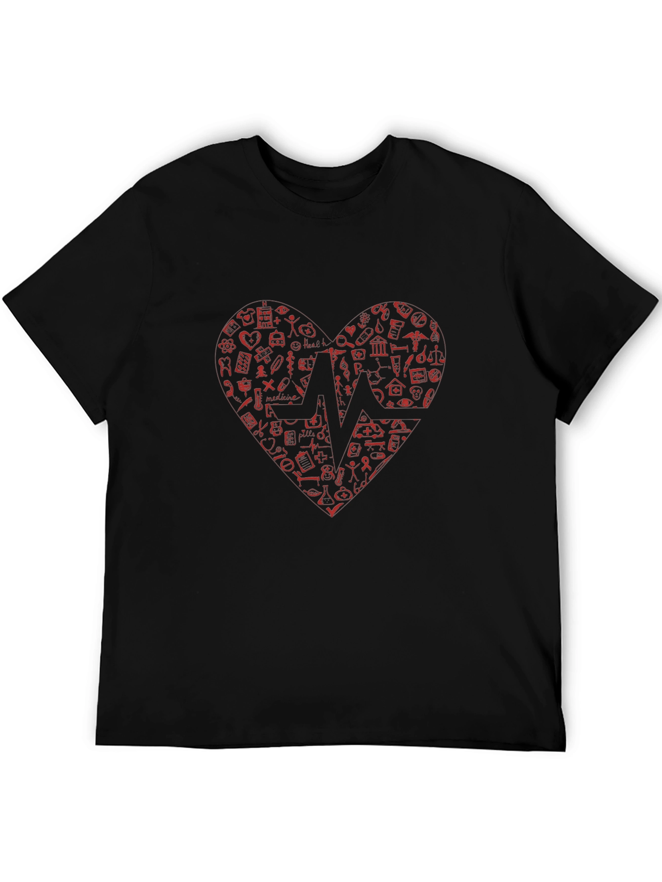 Medical Heartbeat Graphic T-Shirt - Black
