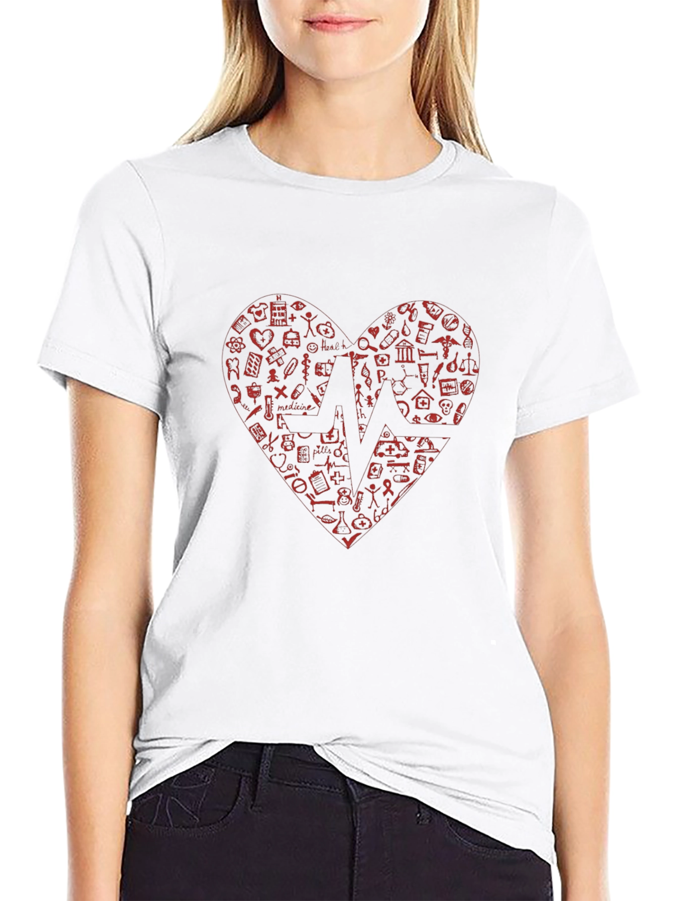 Medical Heartbeat Graphic T-Shirt - Black