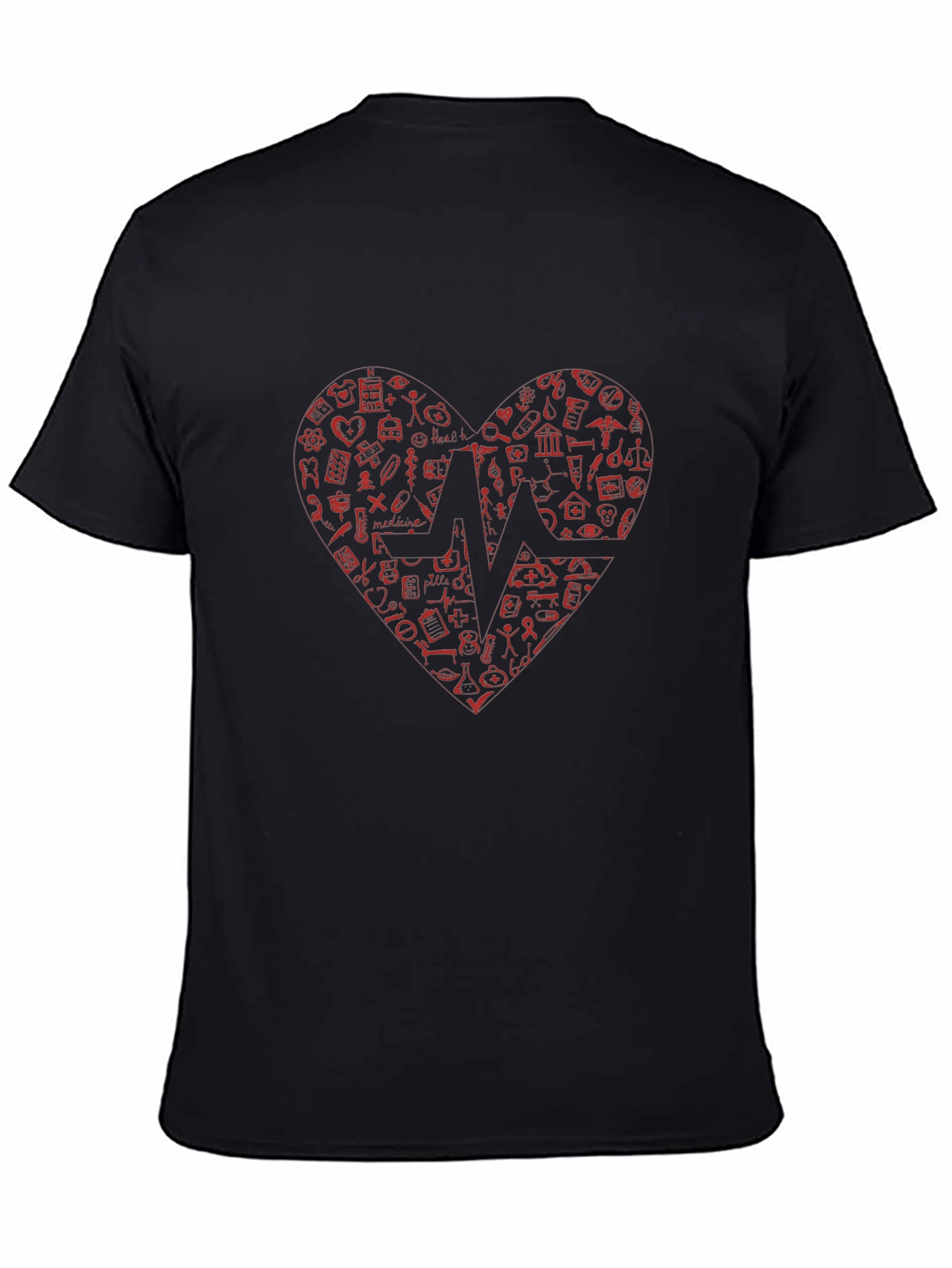 Medical Heartbeat Graphic T-Shirt - Black