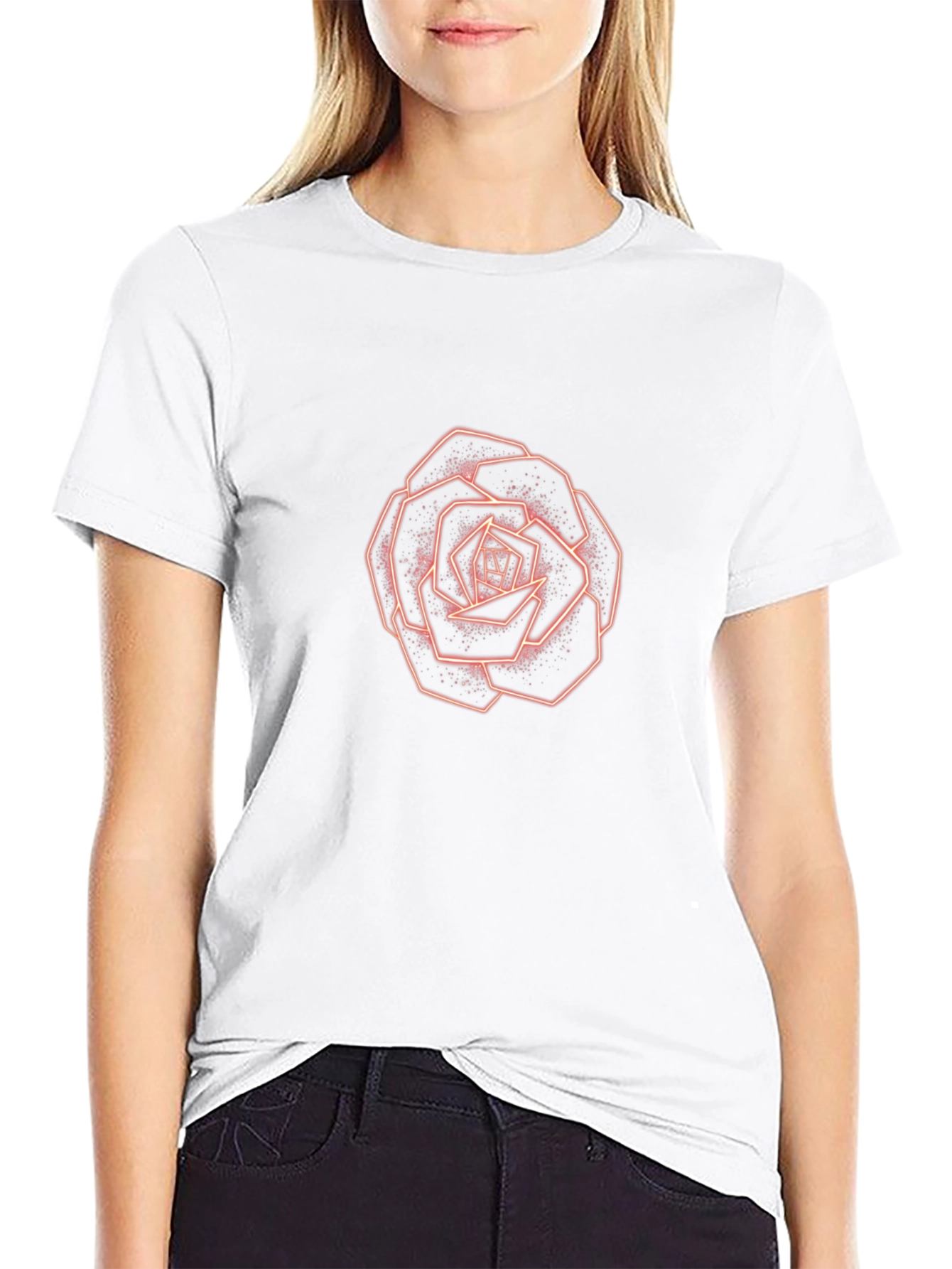 Geometric Rose Graphic Tee - Modern Style