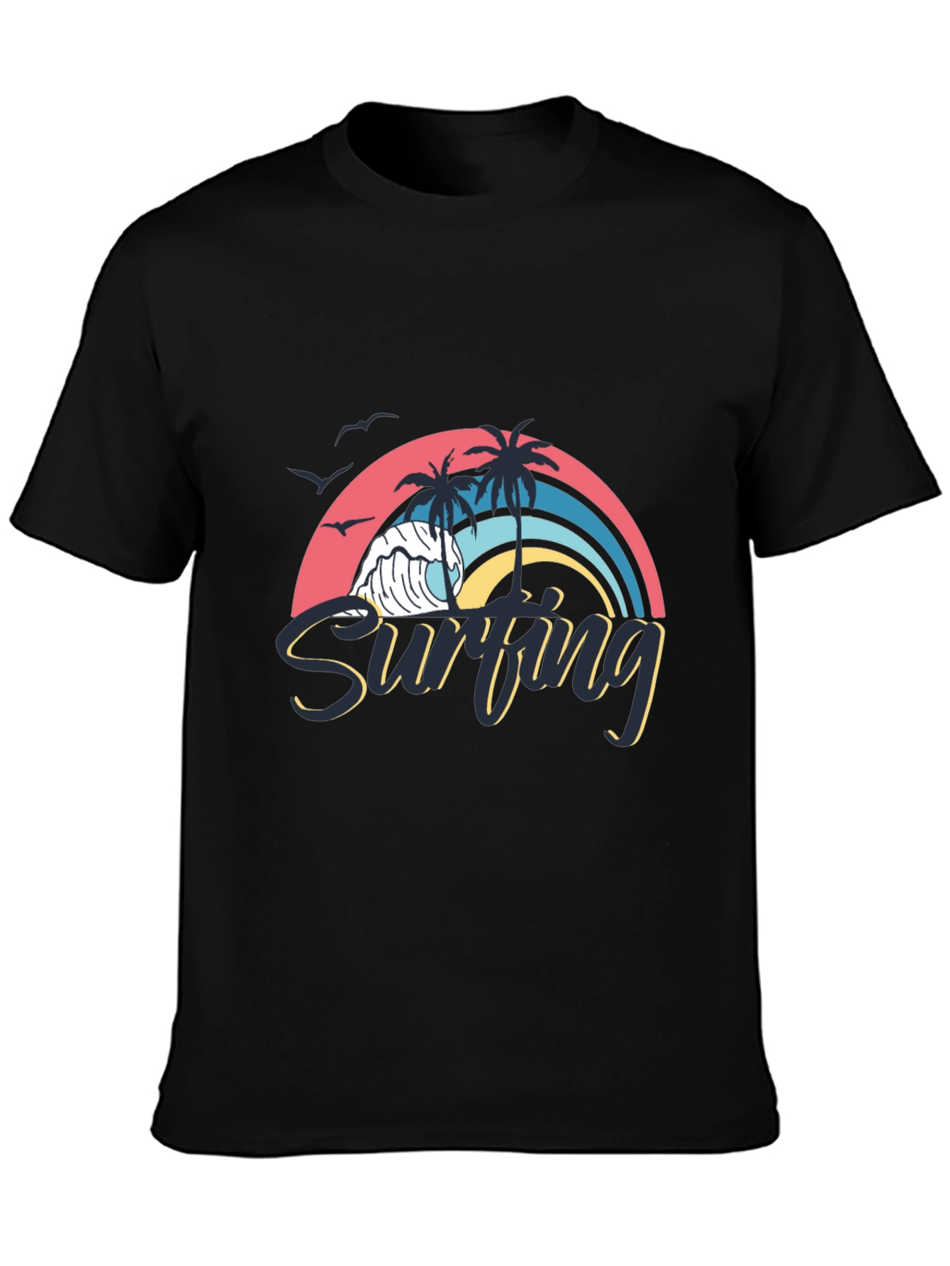 Surfing Wave Graphic Black T-Shirt