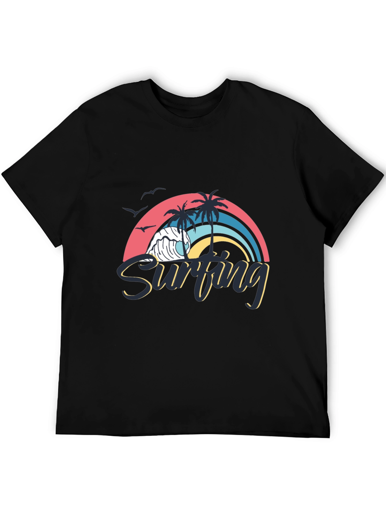Surfing Wave Graphic Black T-Shirt