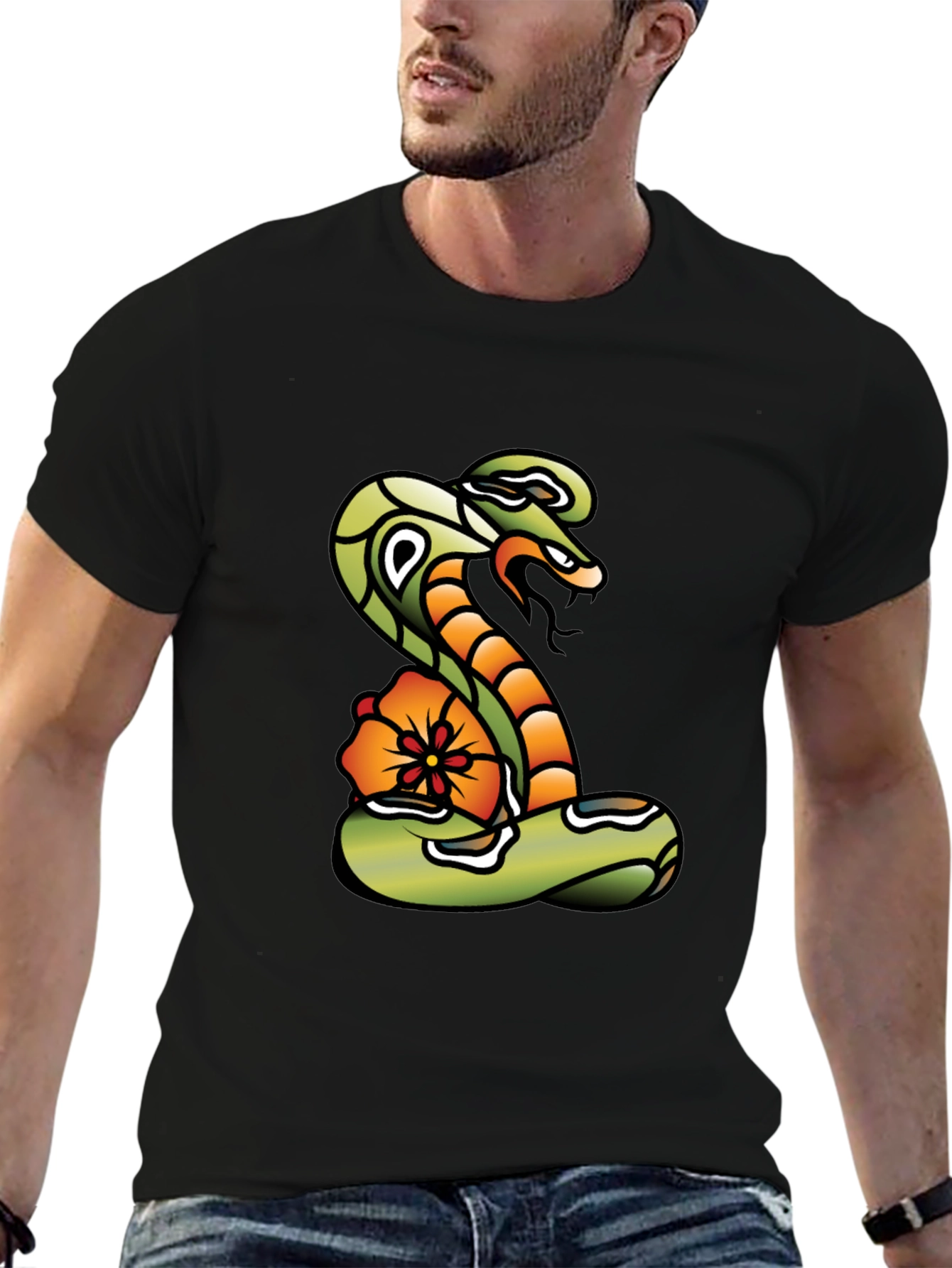 Cobra & Flower Graphic Tee - Bold Snake Design!