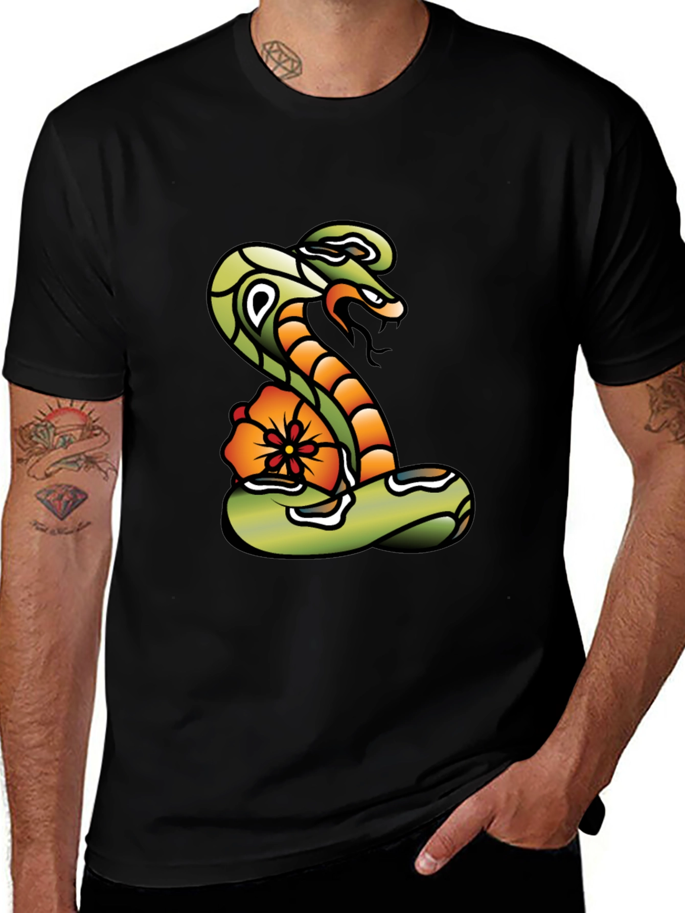 Cobra & Flower Graphic Tee - Bold Snake Design!