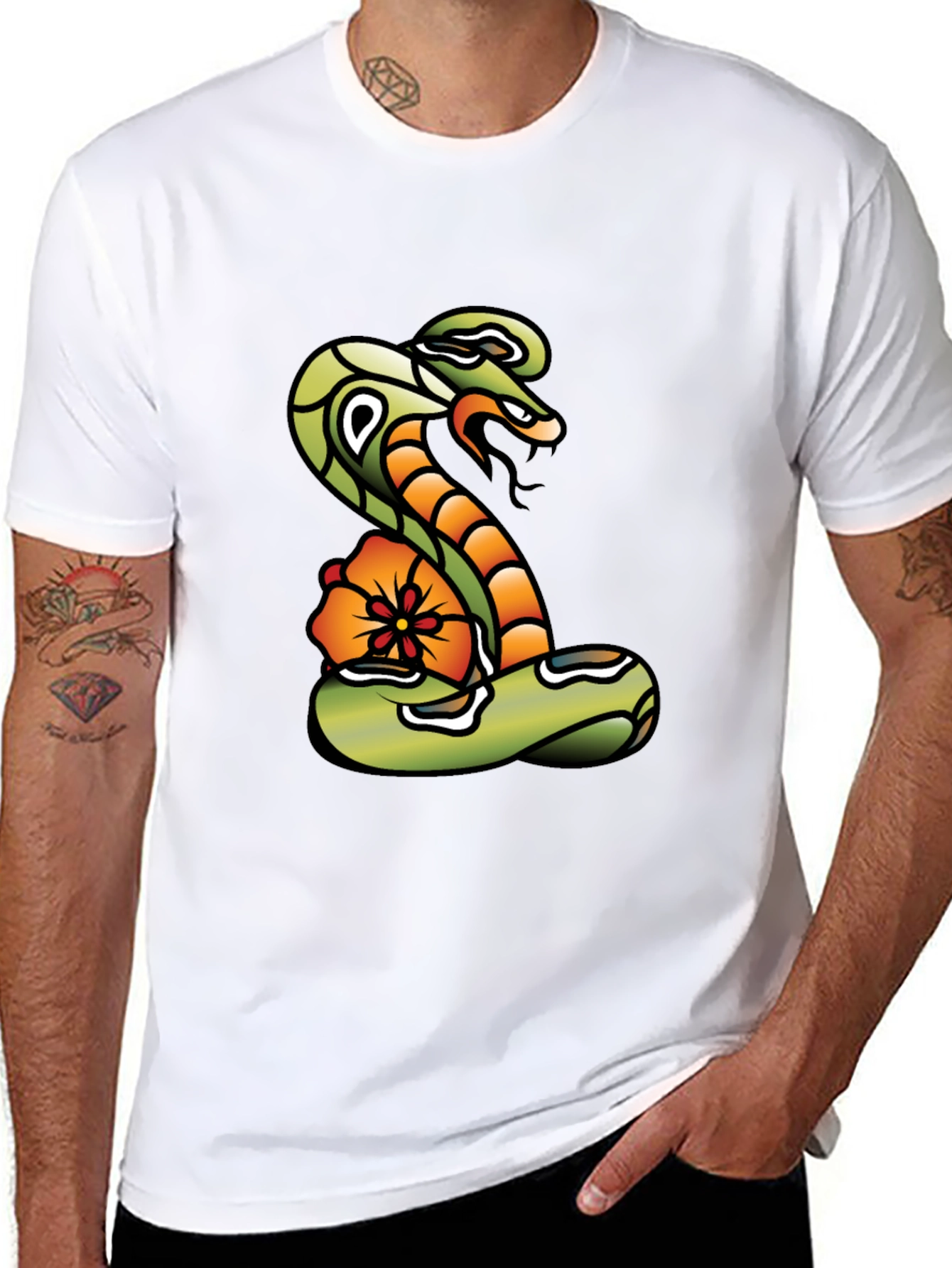Cobra & Flower Graphic Tee - Bold Snake Design!