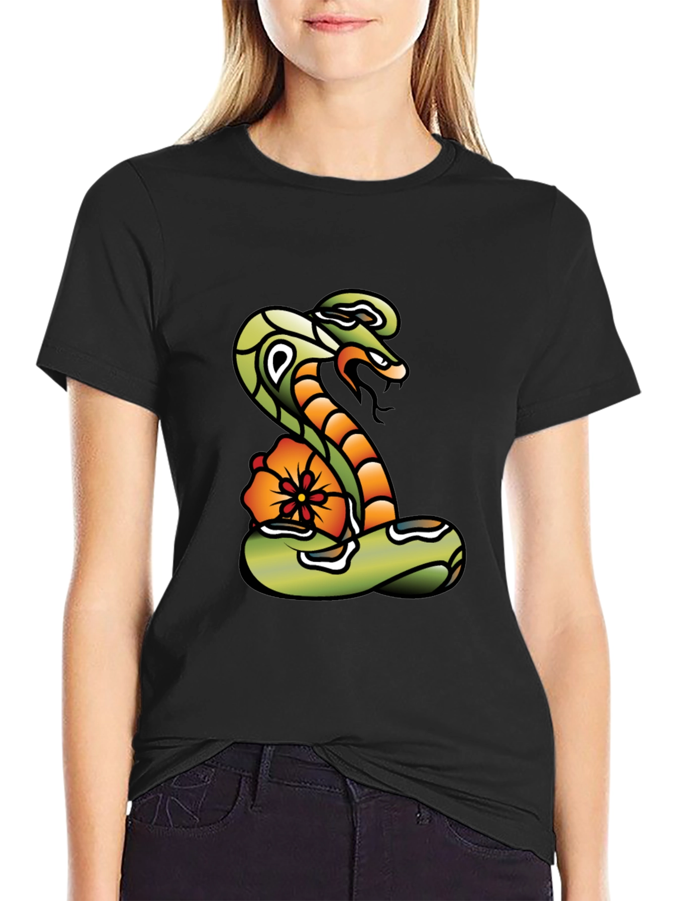 Cobra & Flower Graphic Tee - Bold Snake Design!