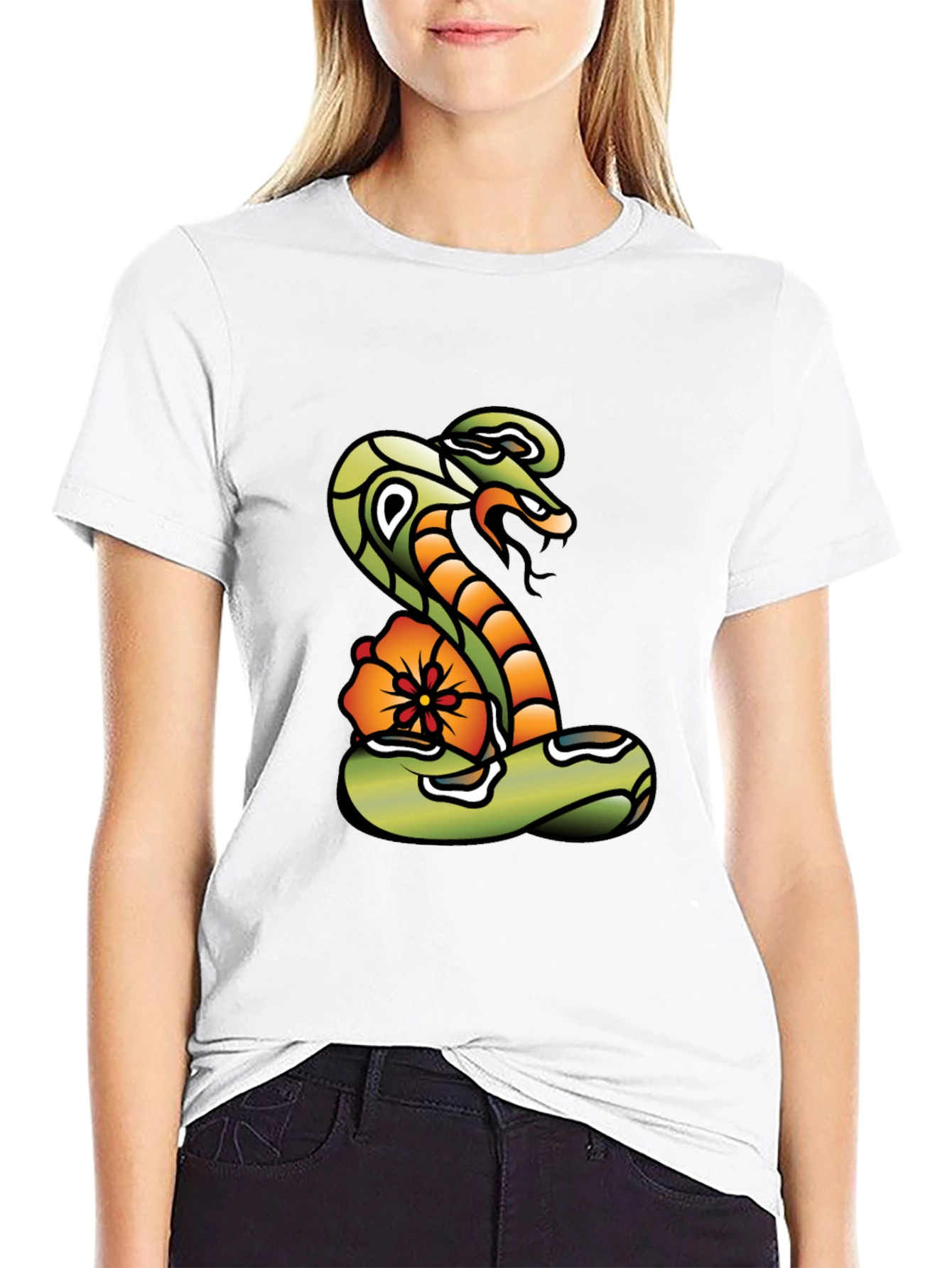 Cobra & Flower Graphic Tee - Bold Snake Design!