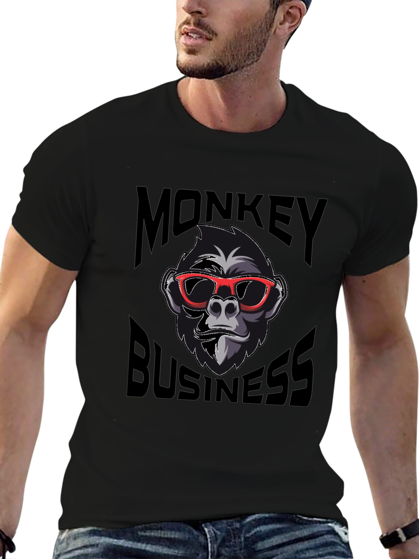 Monkey Business Graphic Tee - Trendy Crew Neck T-Shirt