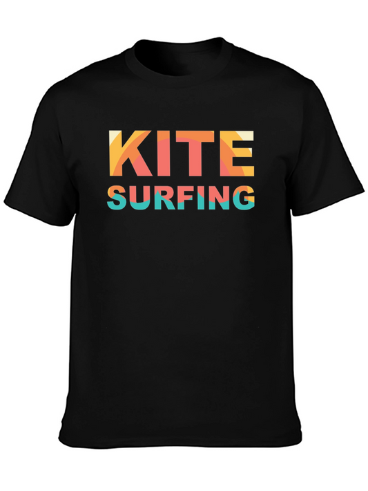 Kite Surfing Graphic T-Shirt Black Cotton Tee
