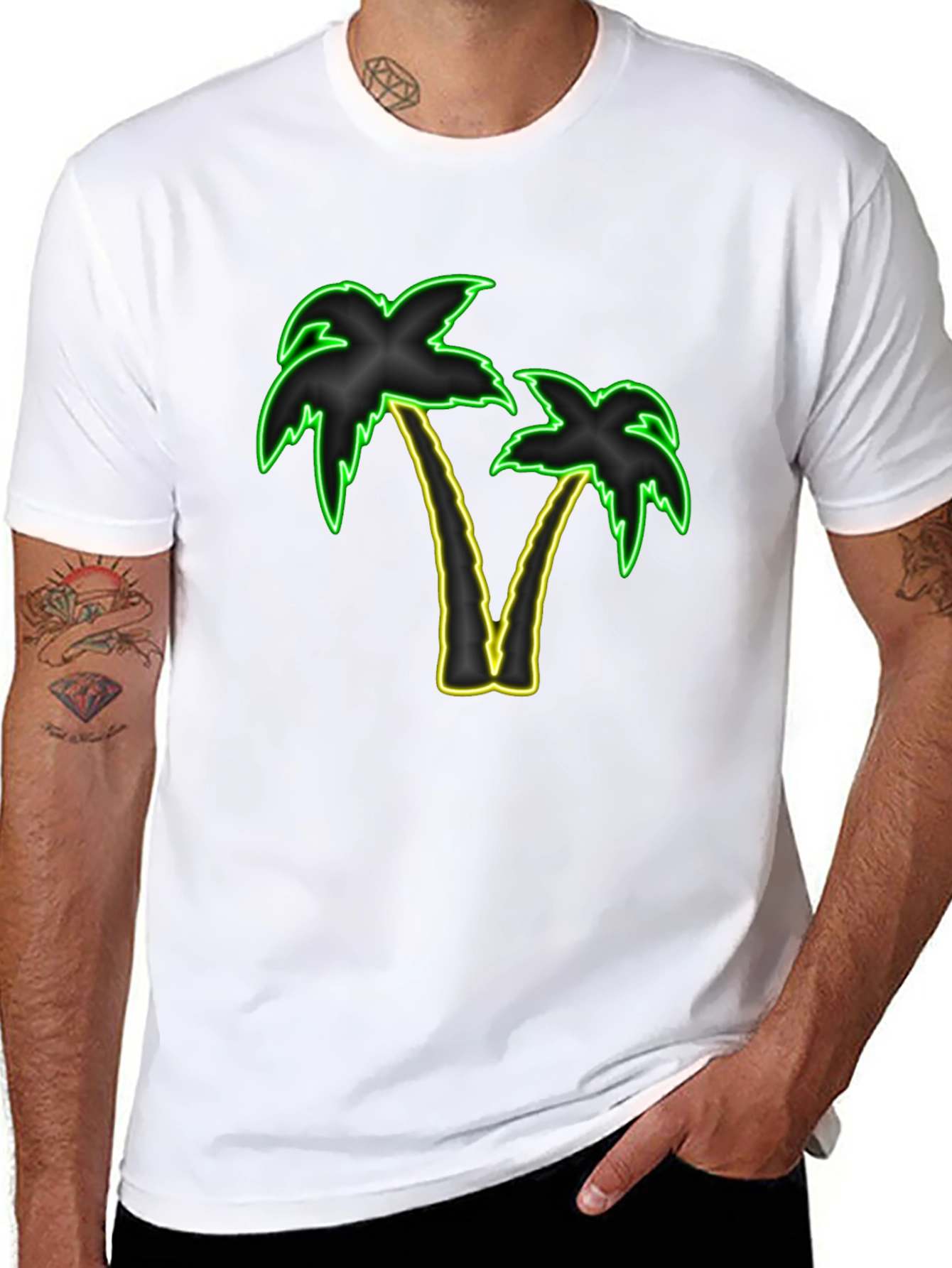 Neon Palm Trees Graphic Tee - Black T-Shirt