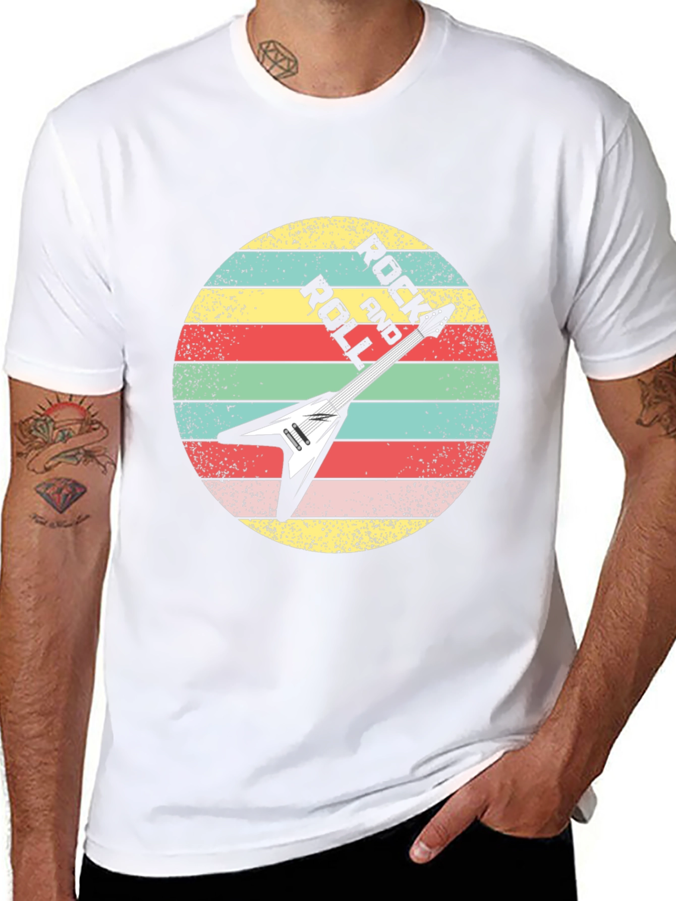 Retro Rock and Roll Guitar Graphic Tee