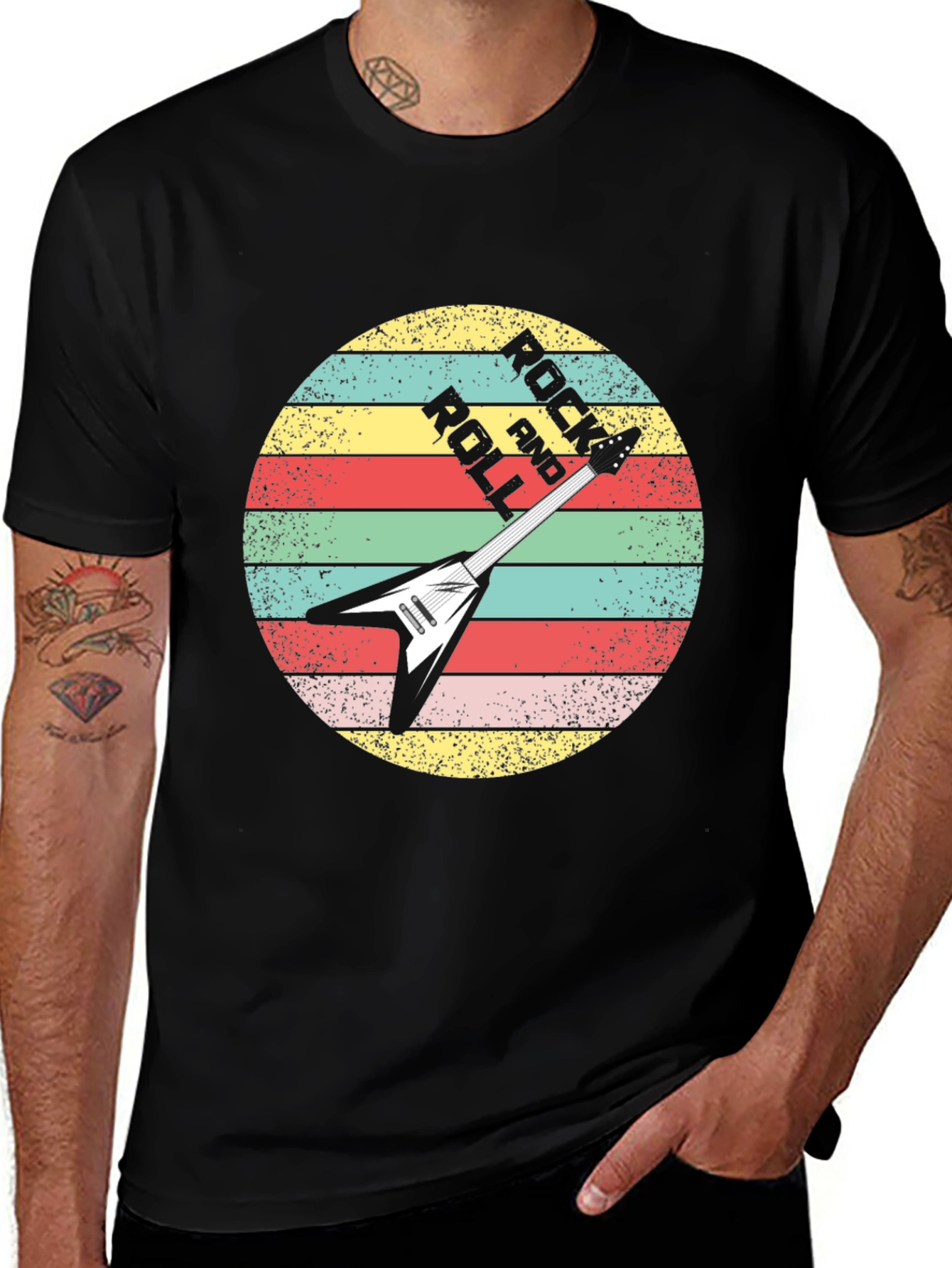 Retro Rock and Roll Guitar Graphic Tee
