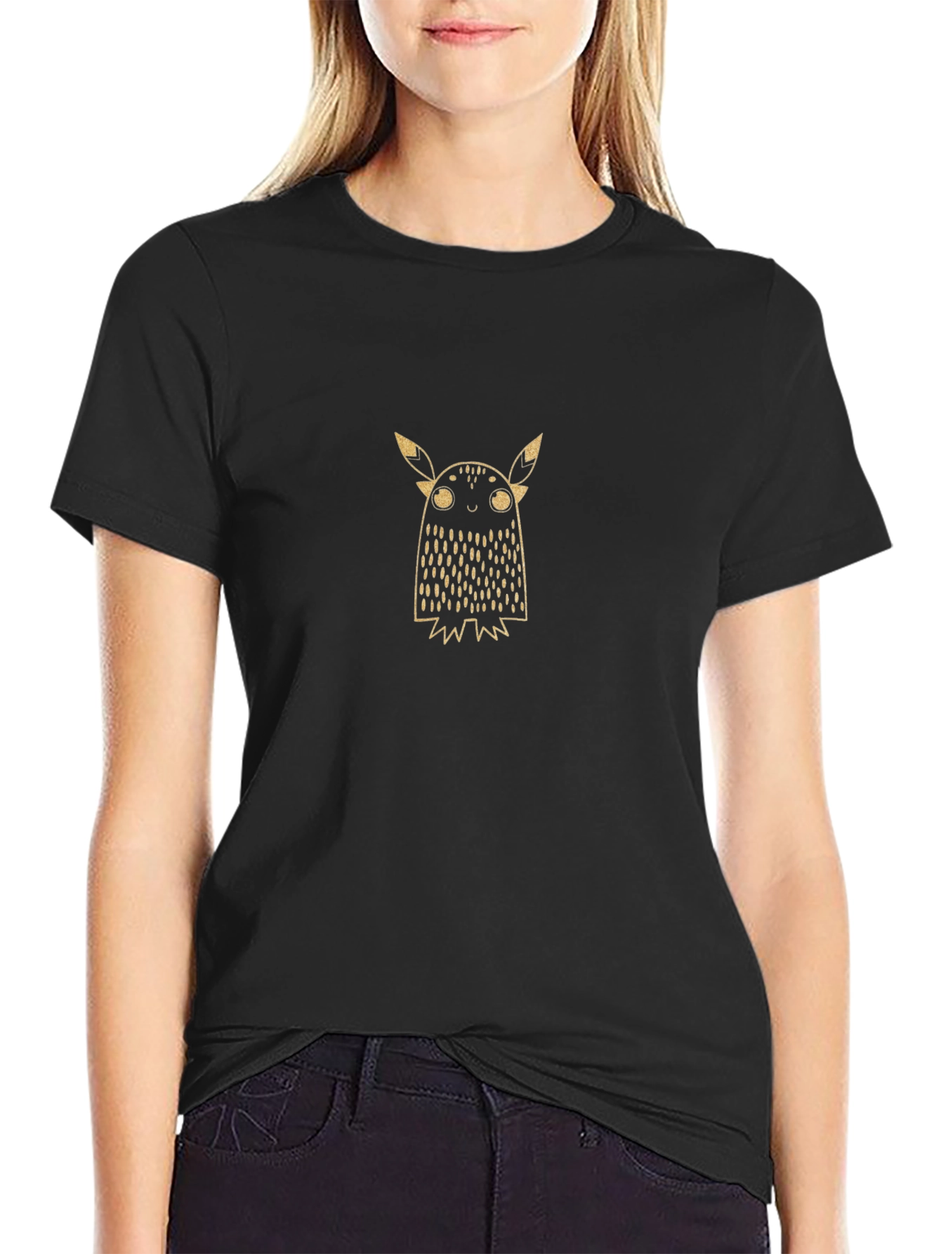 Cute Monster Graphic Tee - Black Cotton T-Shirt
