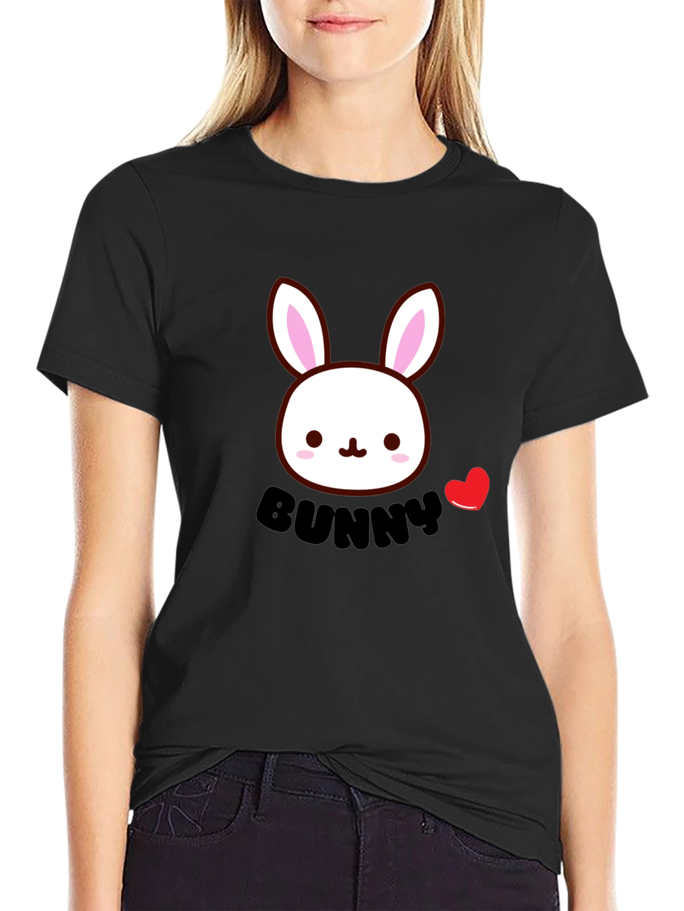 Cute Bunny Graphic Black T-Shirt