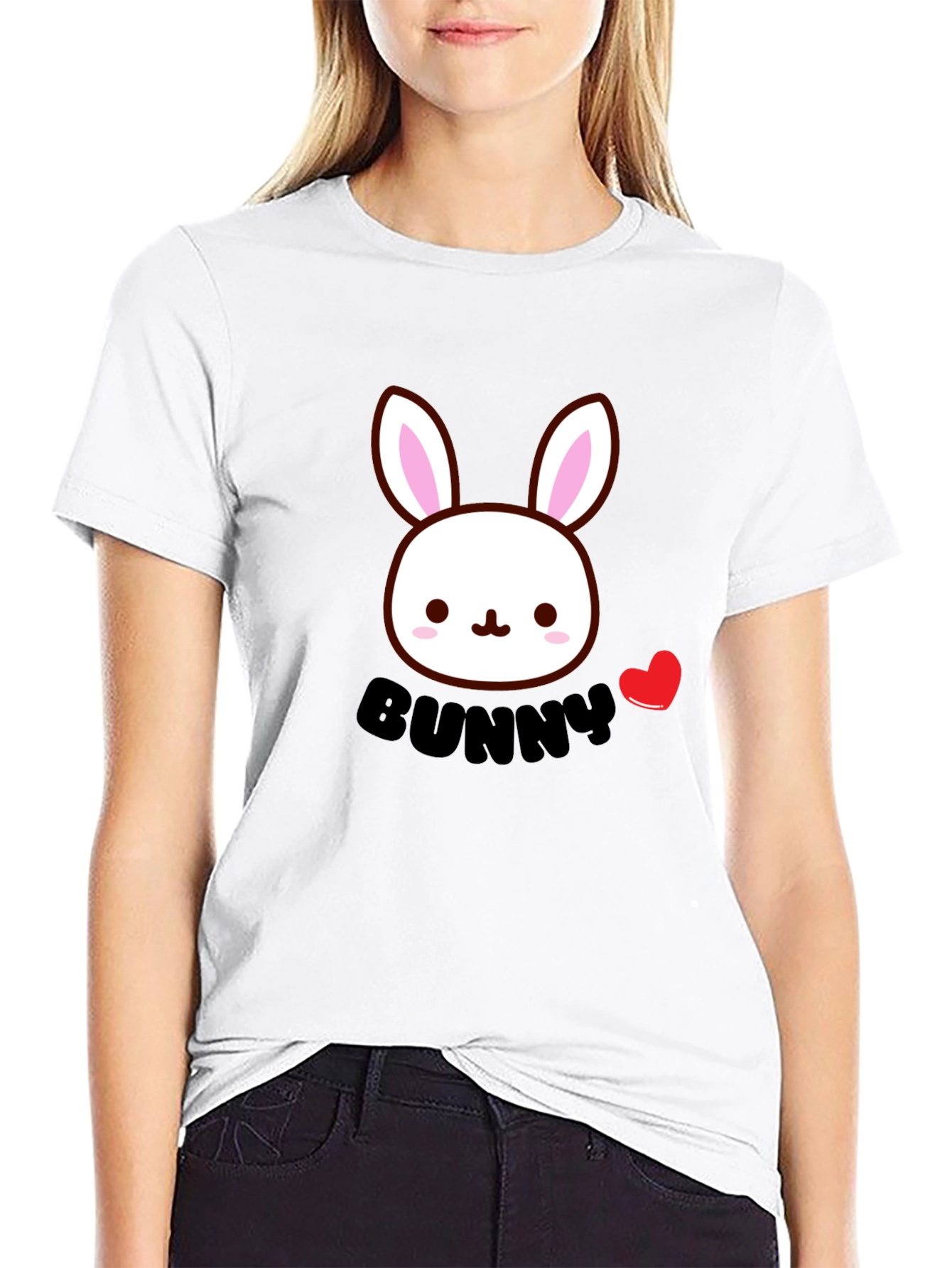 Cute Bunny Graphic Black T-Shirt