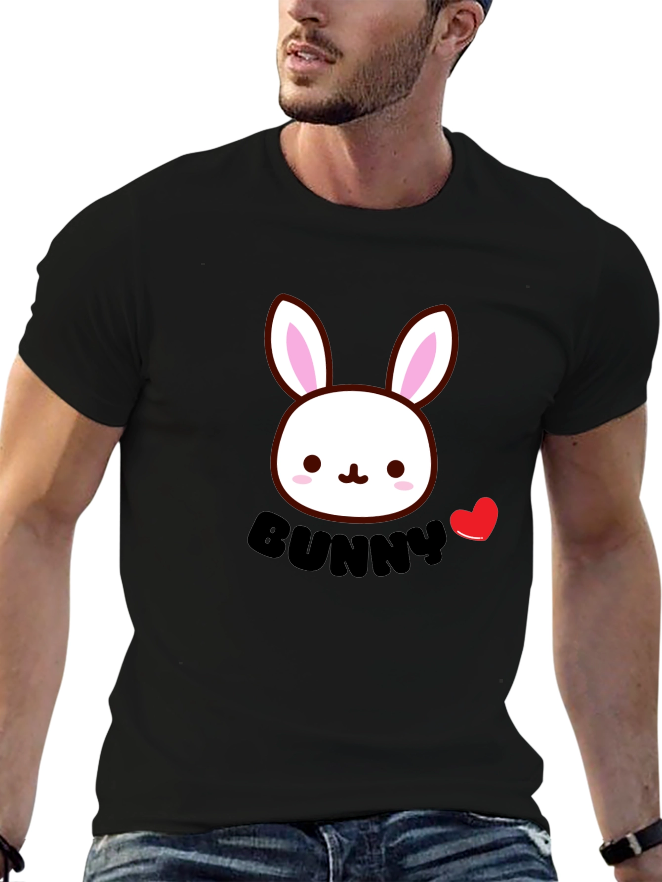 Cute Bunny Graphic Black T-Shirt