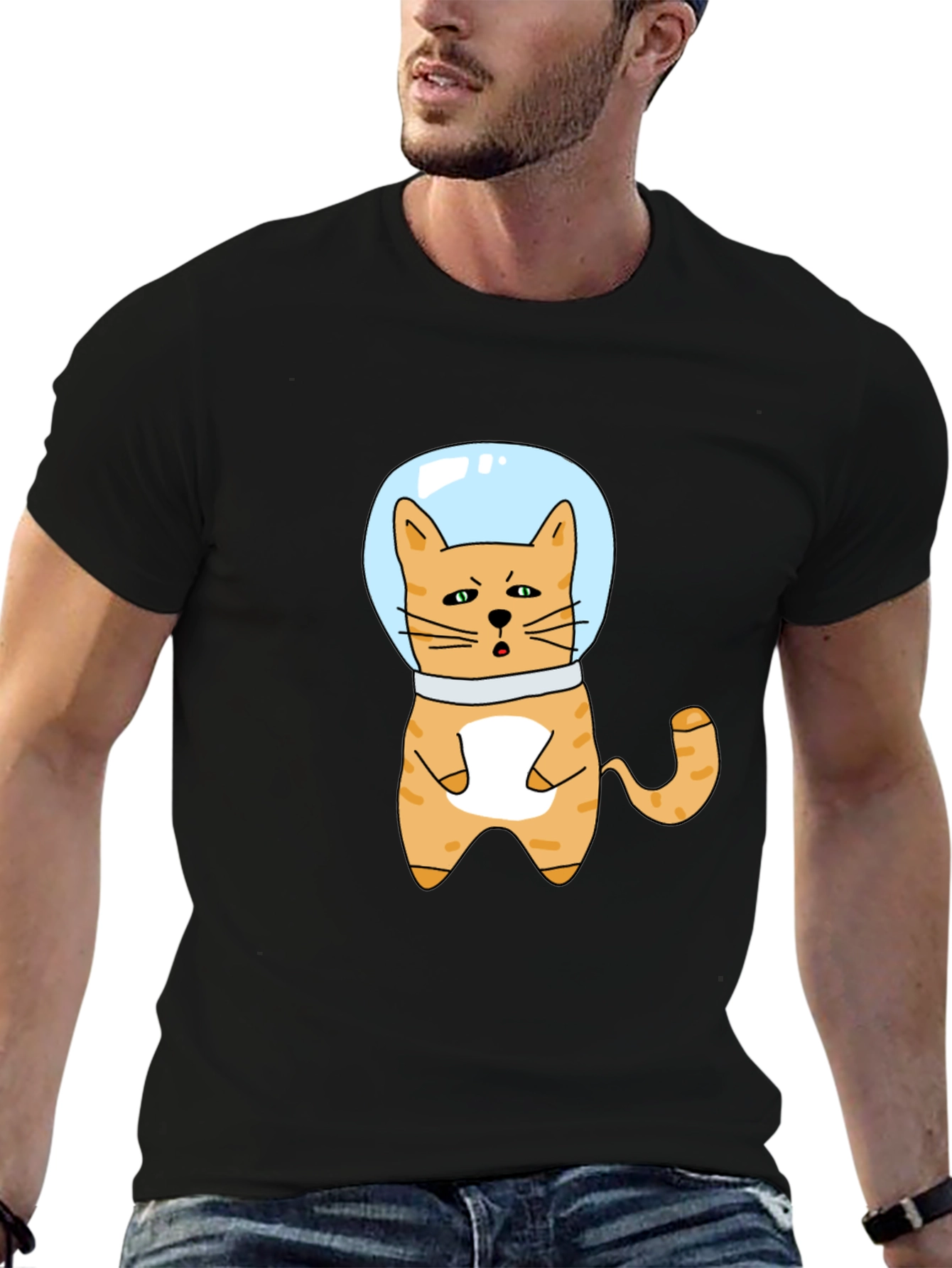 Cool Cat Astronaut Black T-Shirt