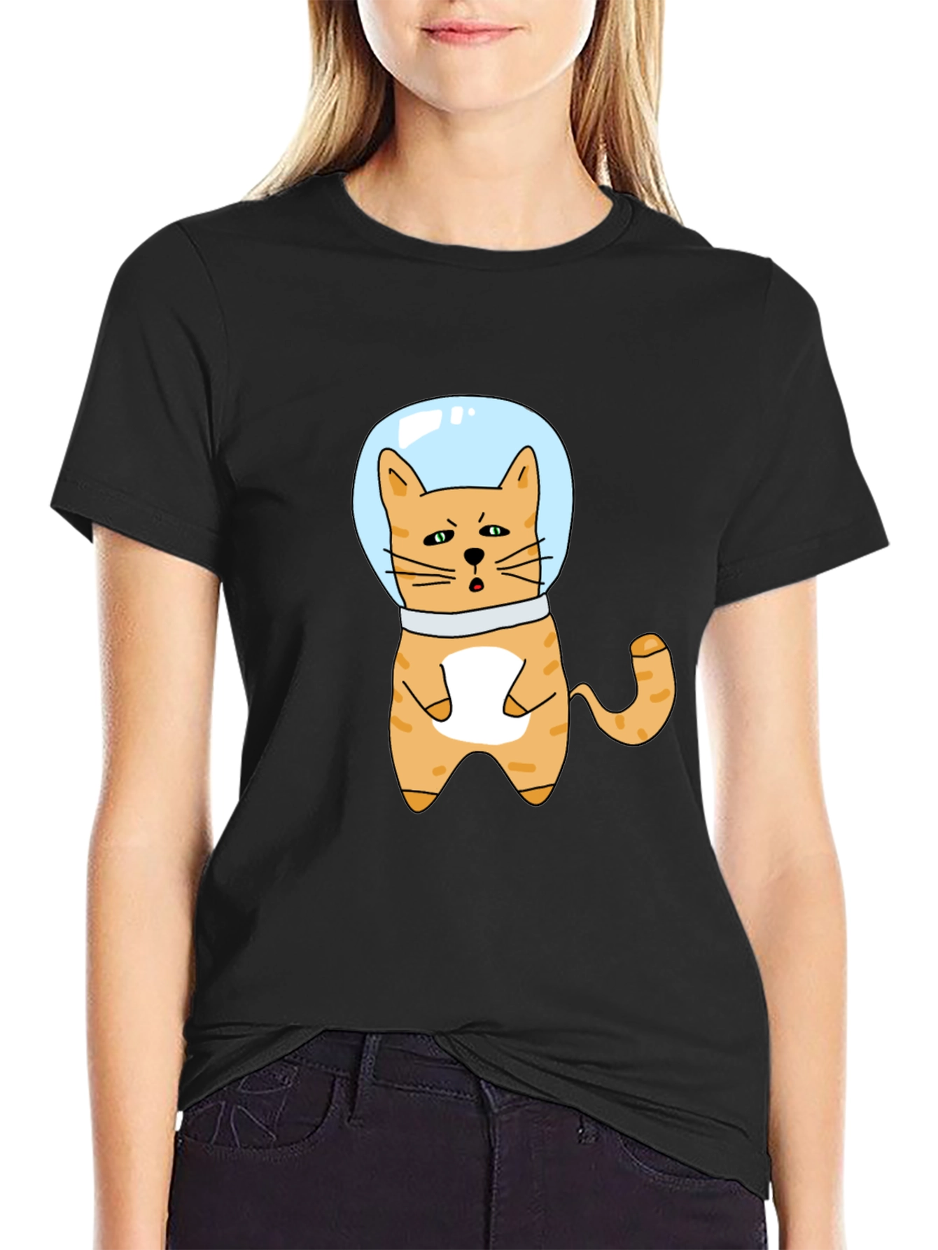 Cool Cat Astronaut Black T-Shirt