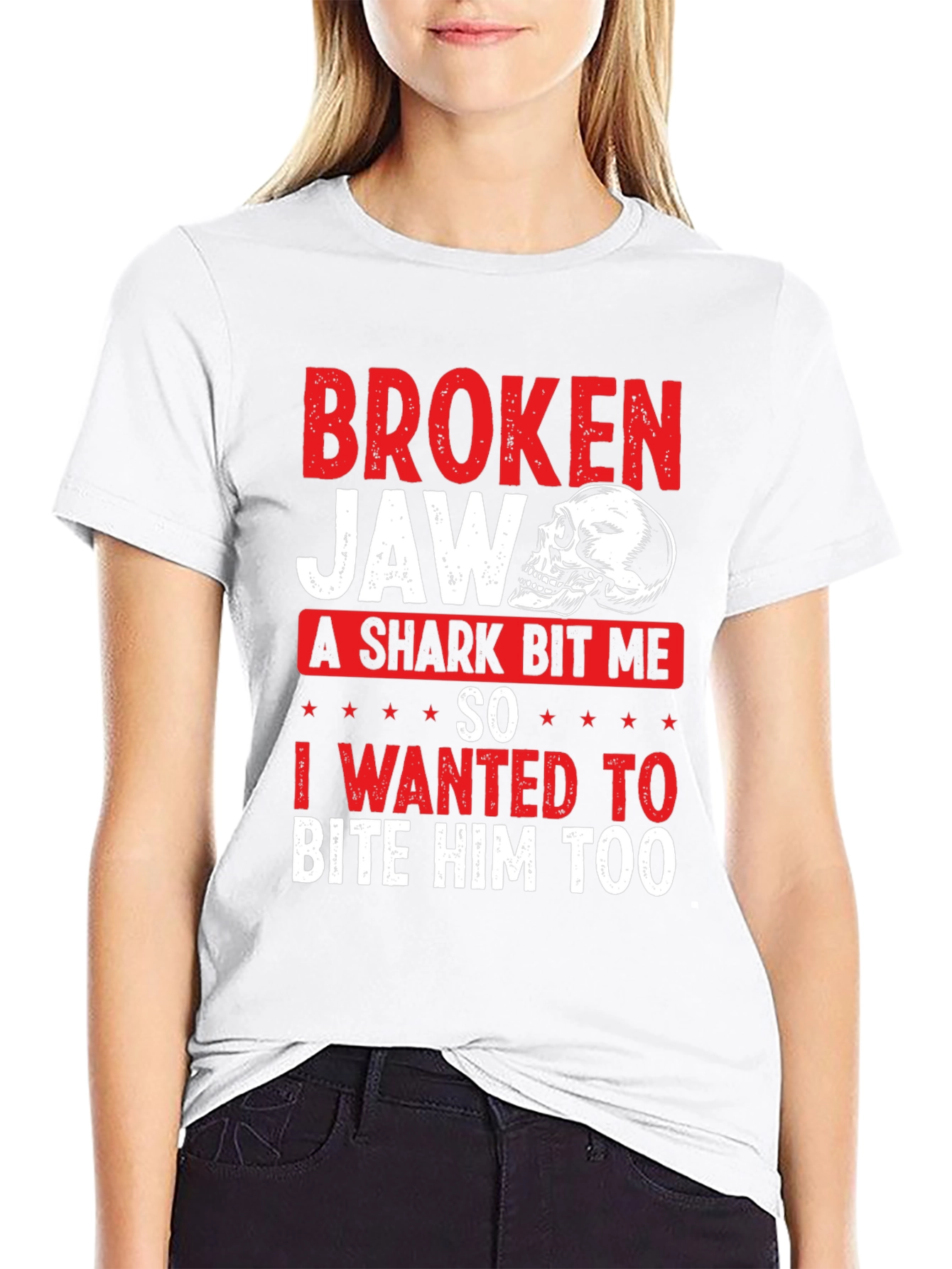 Broken Jaw Shark Bite Funny Graphic T-Shirt