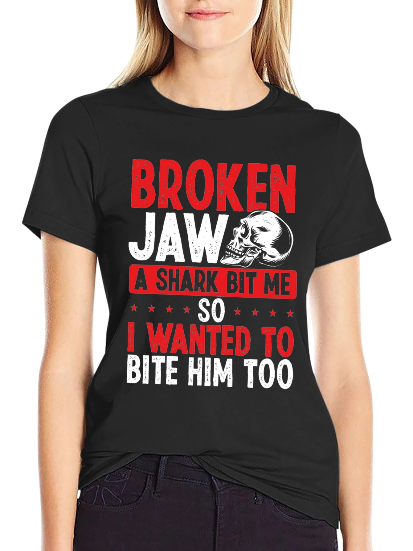 Broken Jaw Shark Bite Funny Graphic T-Shirt
