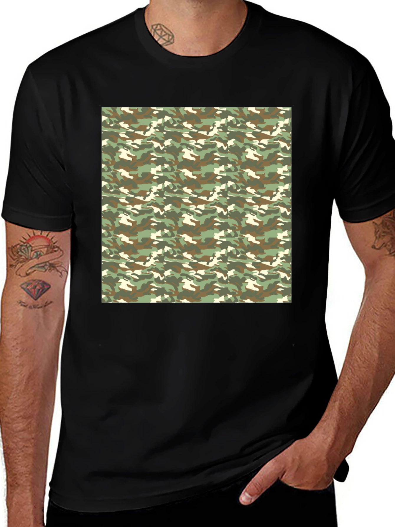 Camouflage Print Black T-Shirt