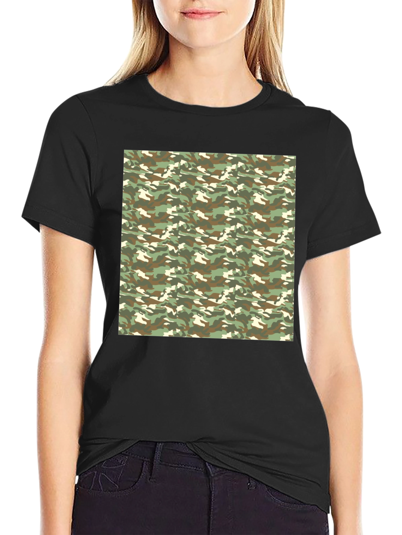 Camouflage Print Black T-Shirt