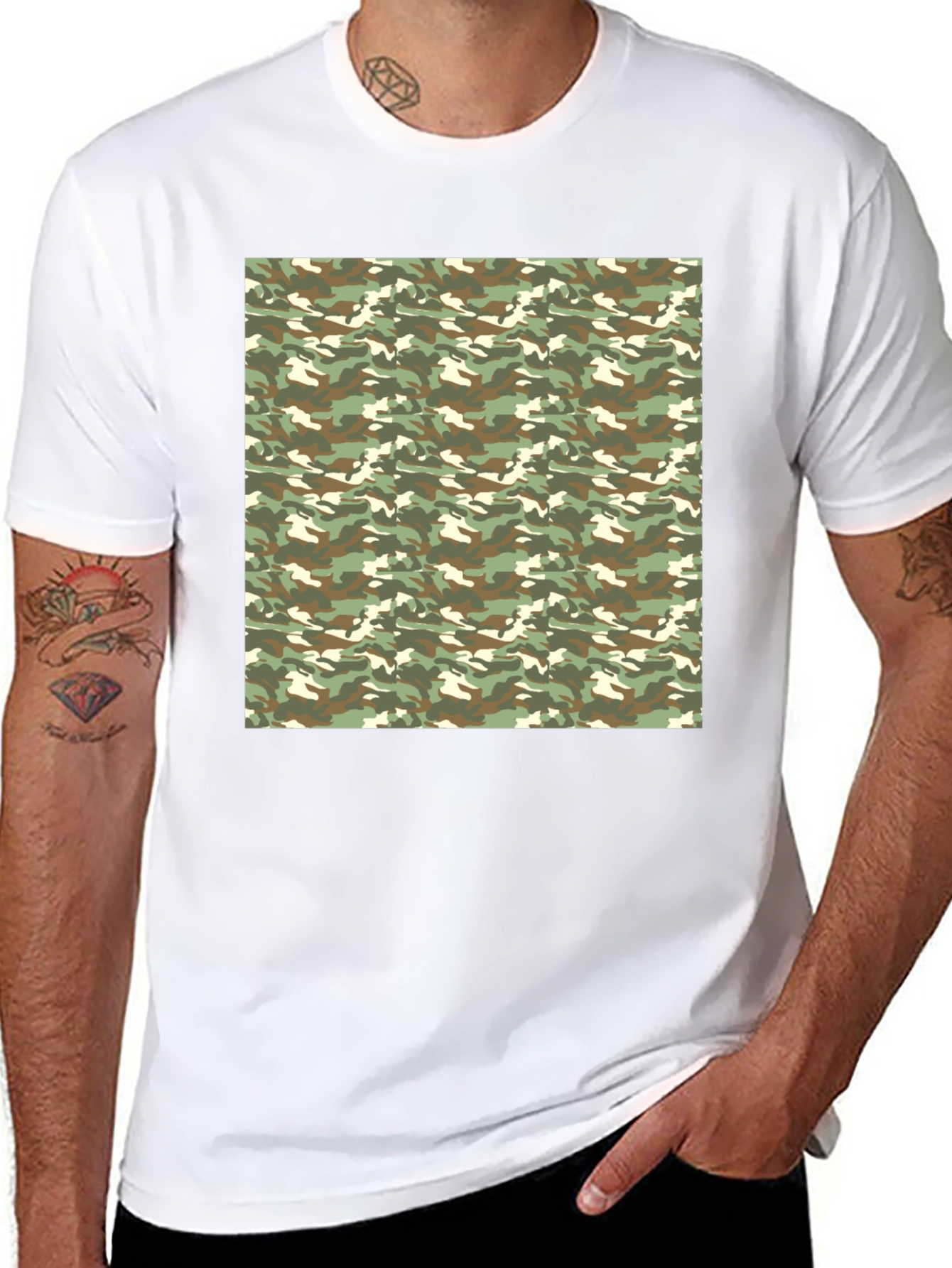 Camouflage Print Black T-Shirt