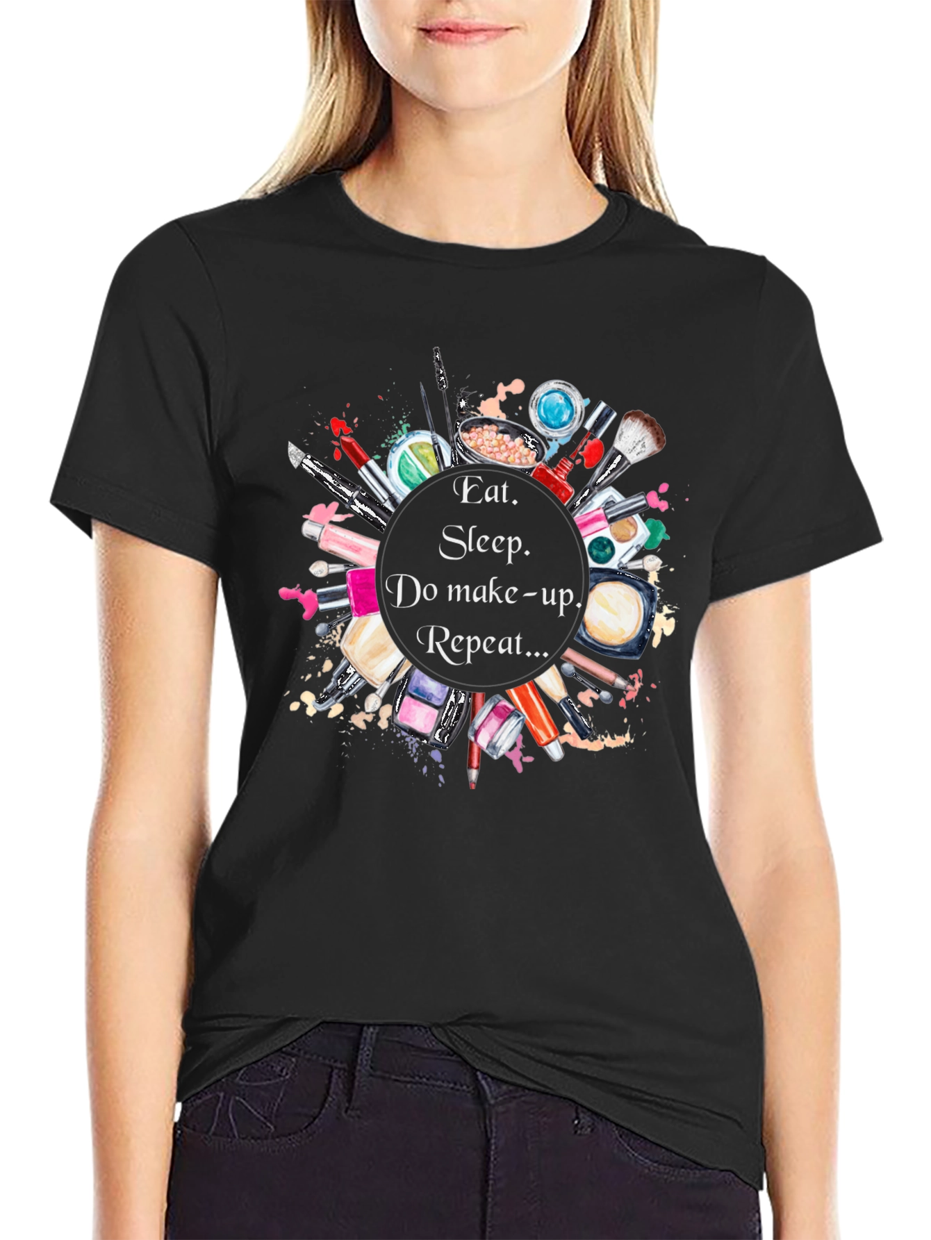 Eat Sleep Makeup Repeat Black Graphic Tee