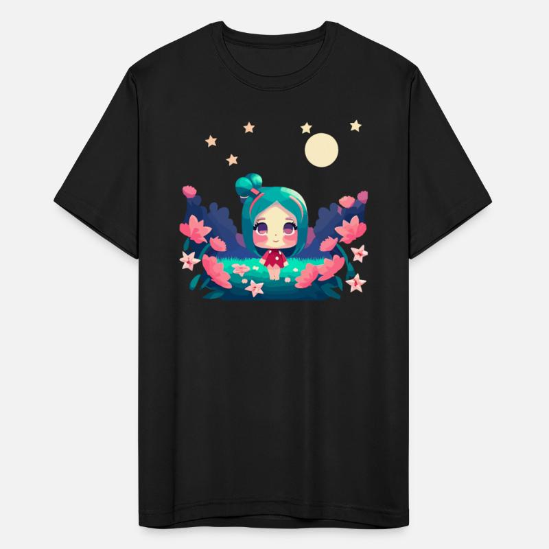 kawaii anime girl pink hair among pink flowers