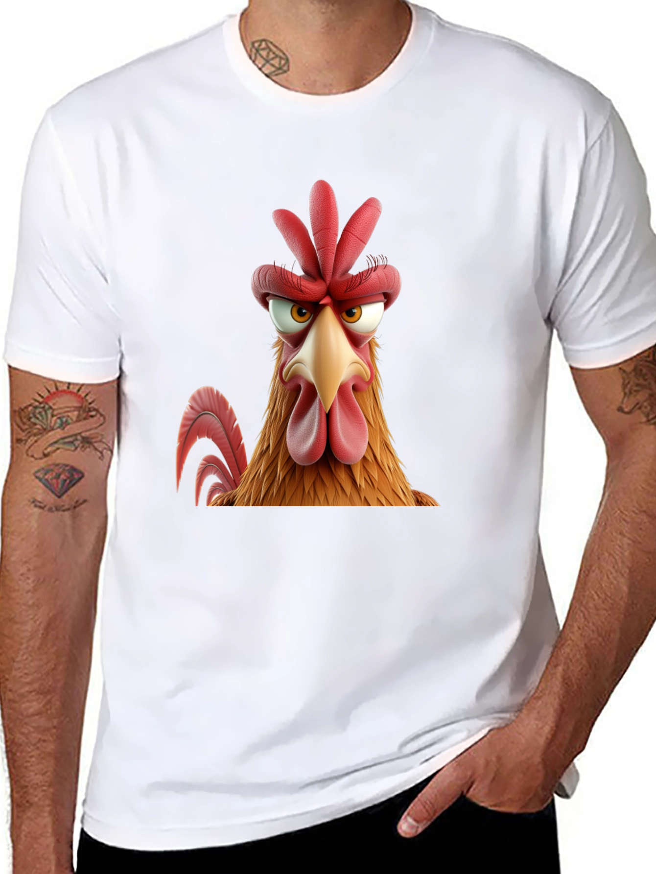 Angry Chicken Cartoon Graphic Print Black T-Shirt