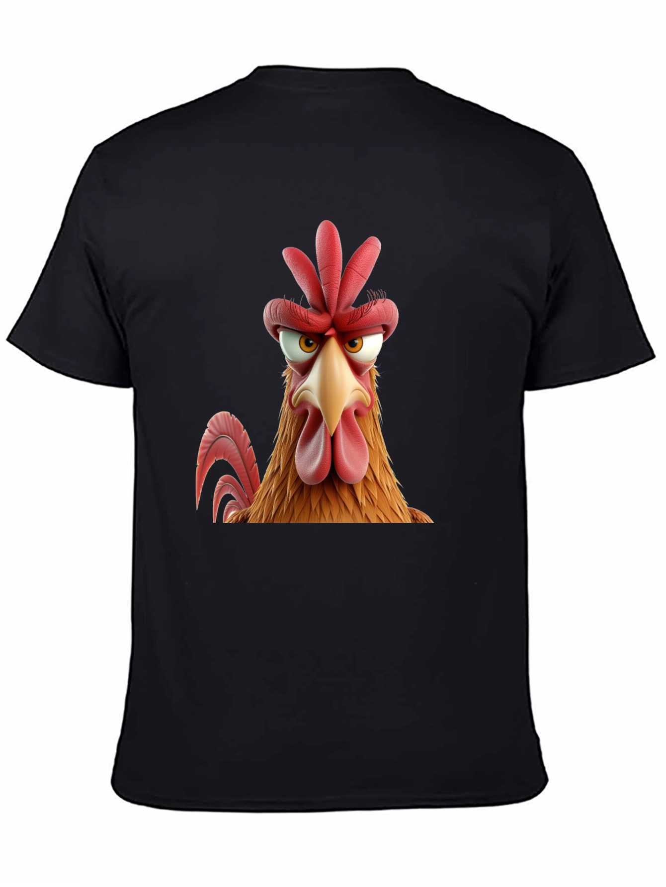 Angry Chicken Cartoon Graphic Print Black T-Shirt