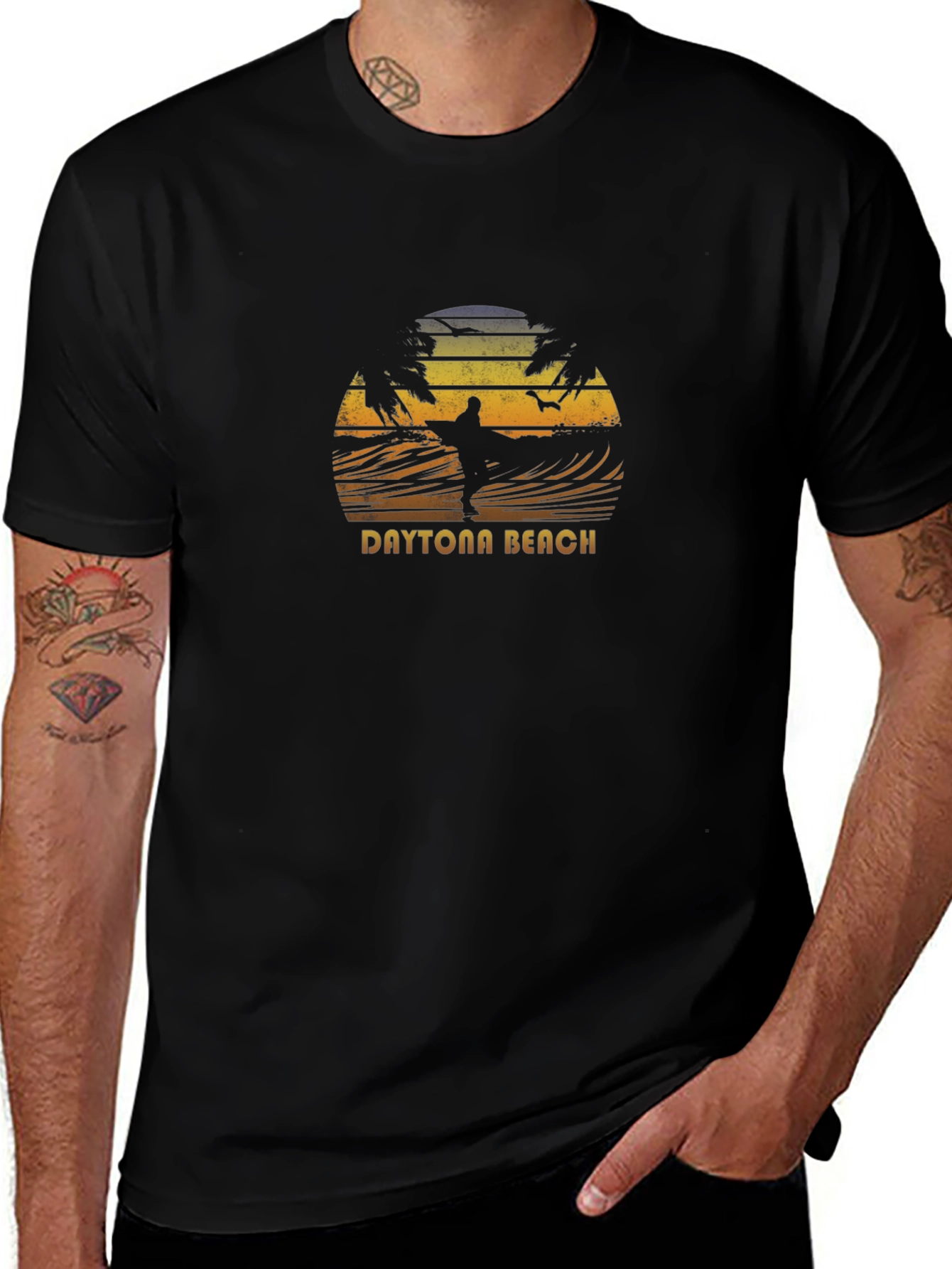 Daytona Beach Surfer Graphic Tee - Black