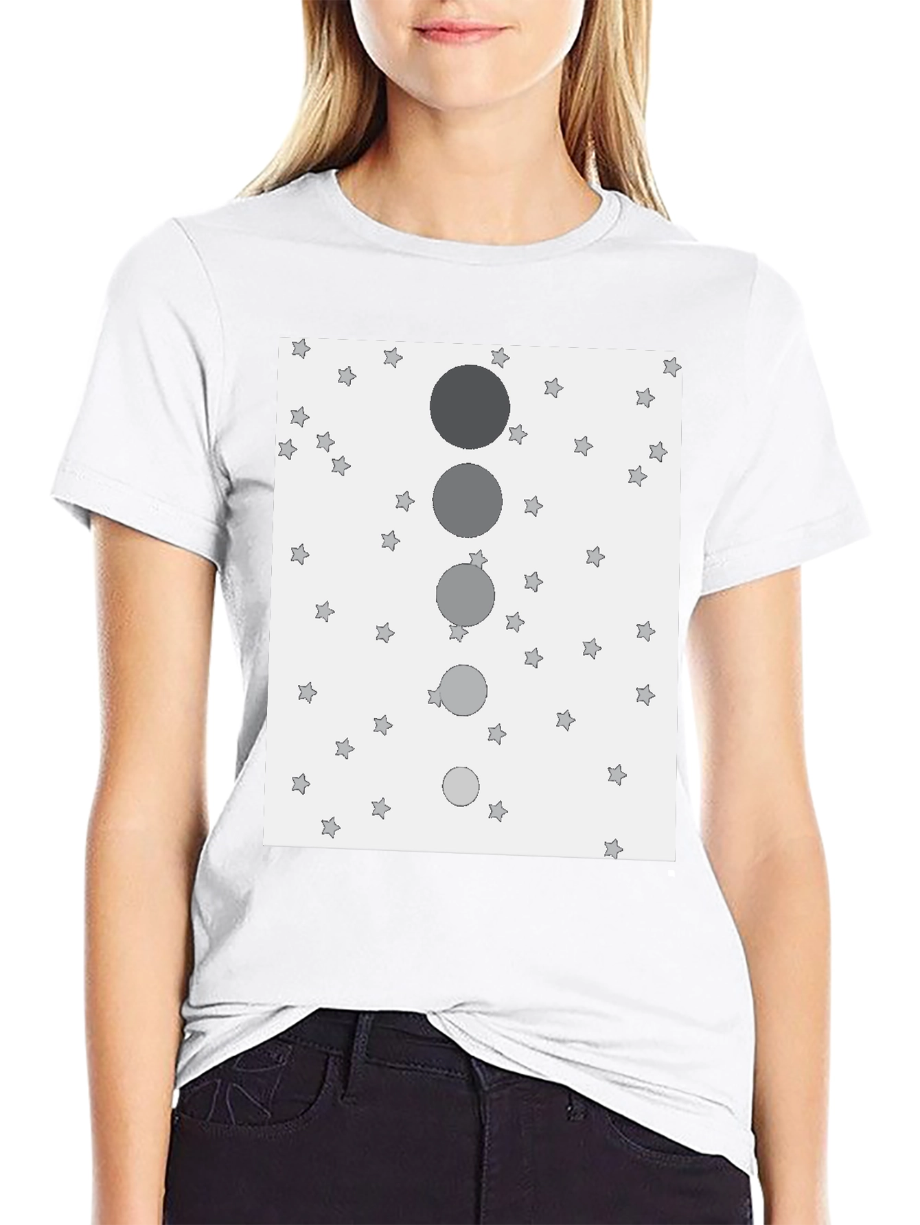 Stylish Black T-Shirt with Starry Sky & Moon Design