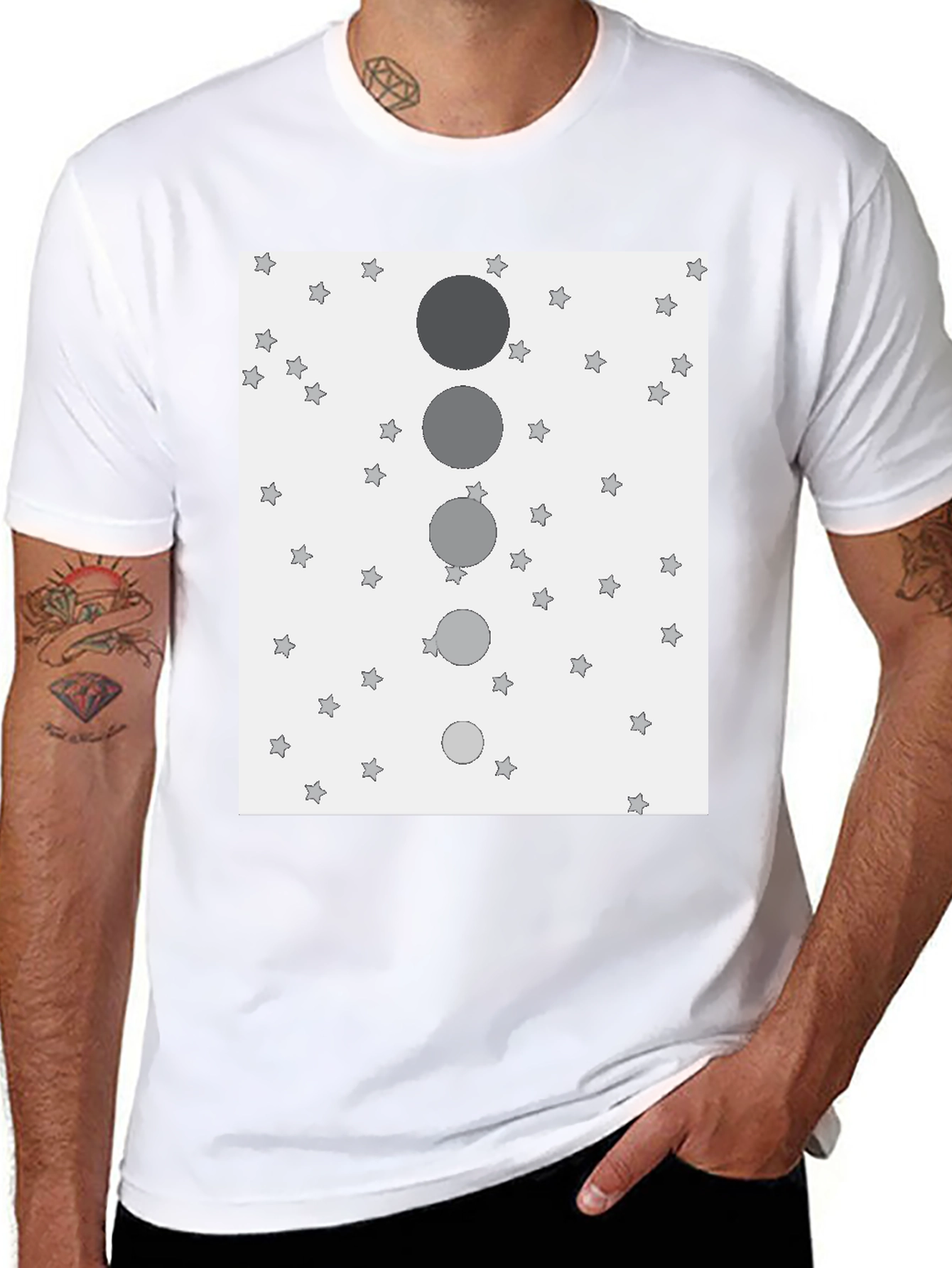 Stylish Black T-Shirt with Starry Sky & Moon Design