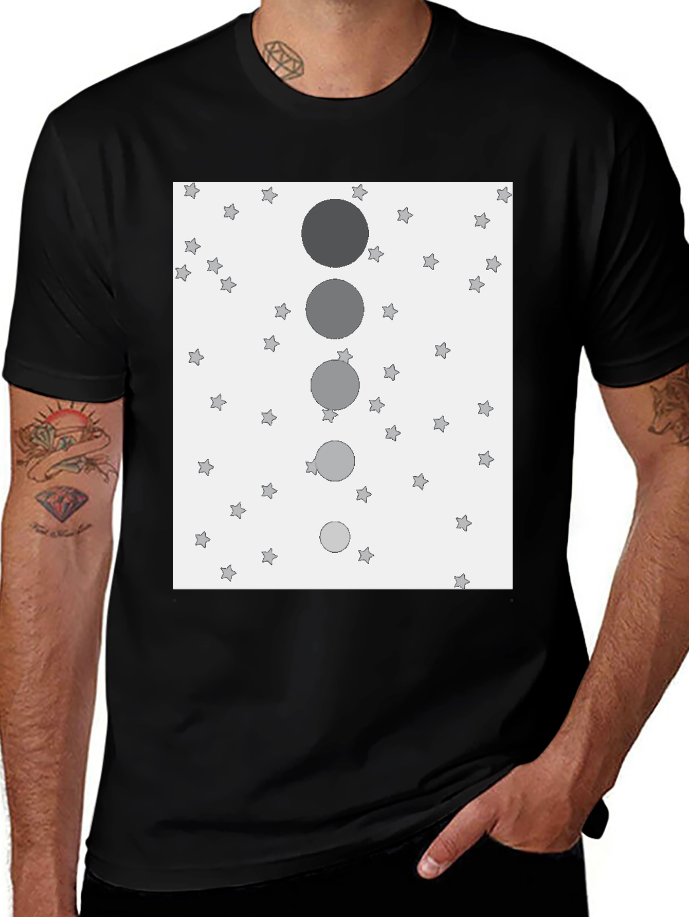 Stylish Black T-Shirt with Starry Sky & Moon Design