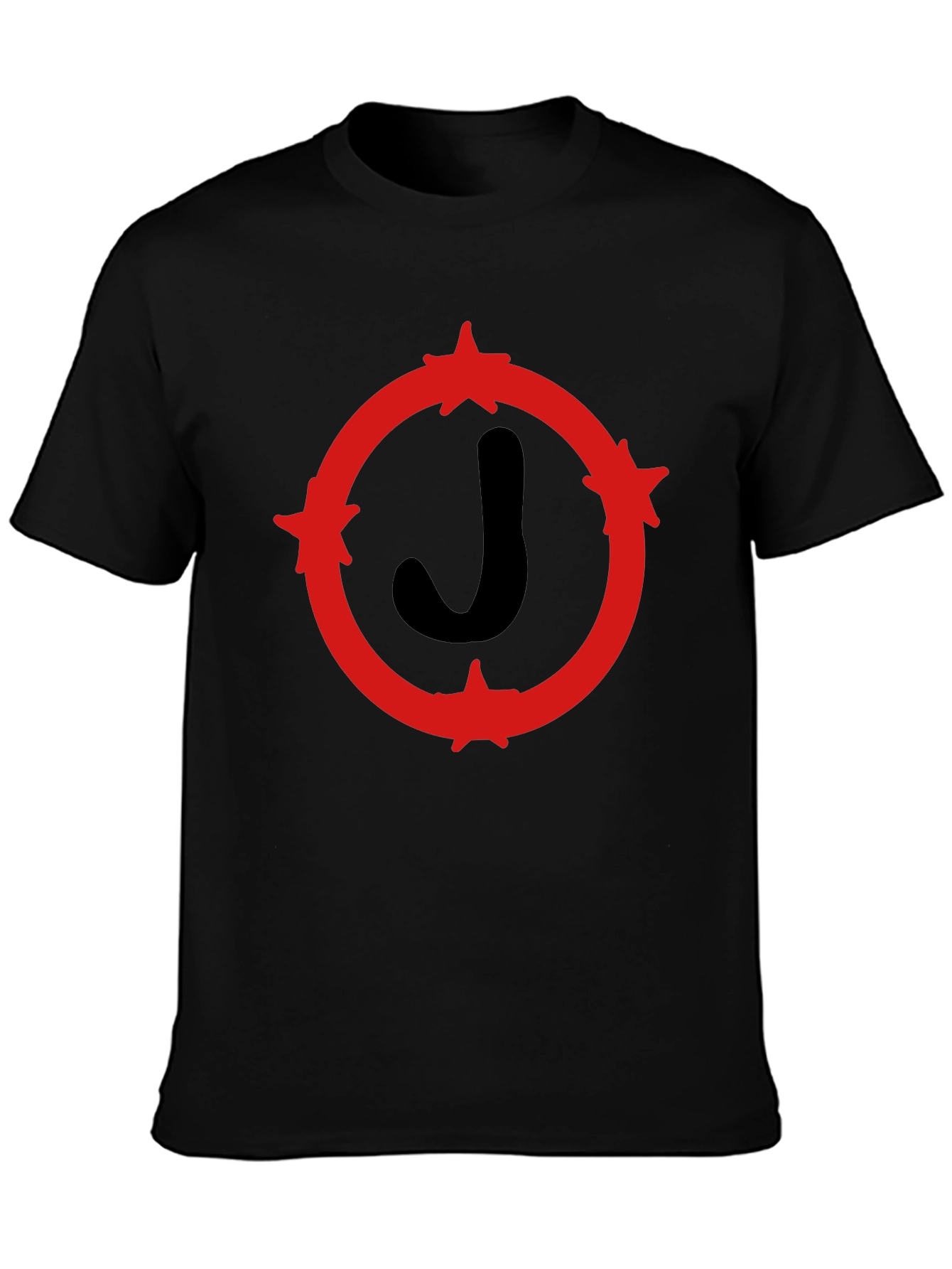 Black T-Shirt with Red Star Circle J Design