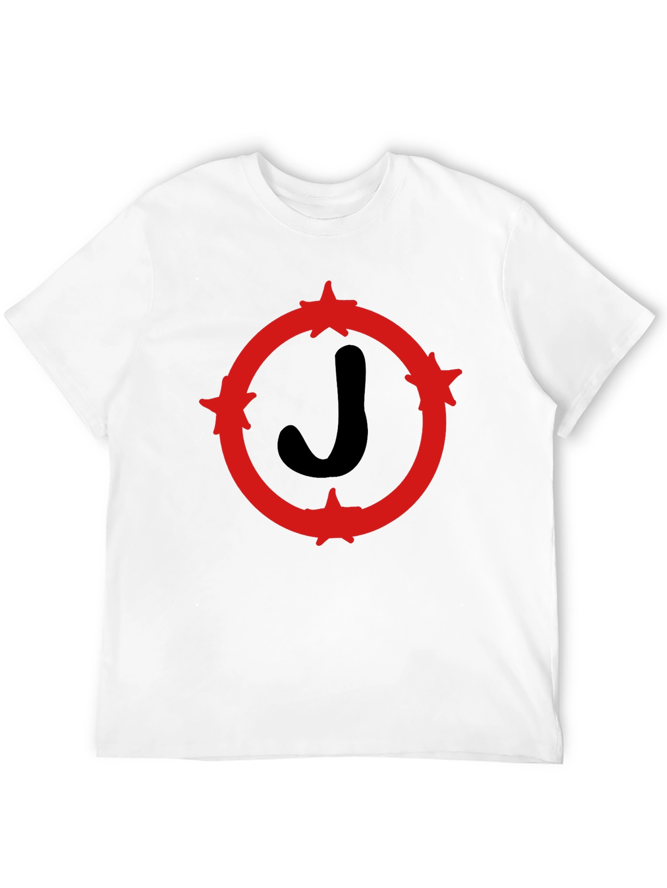 Black T-Shirt with Red Star Circle J Design