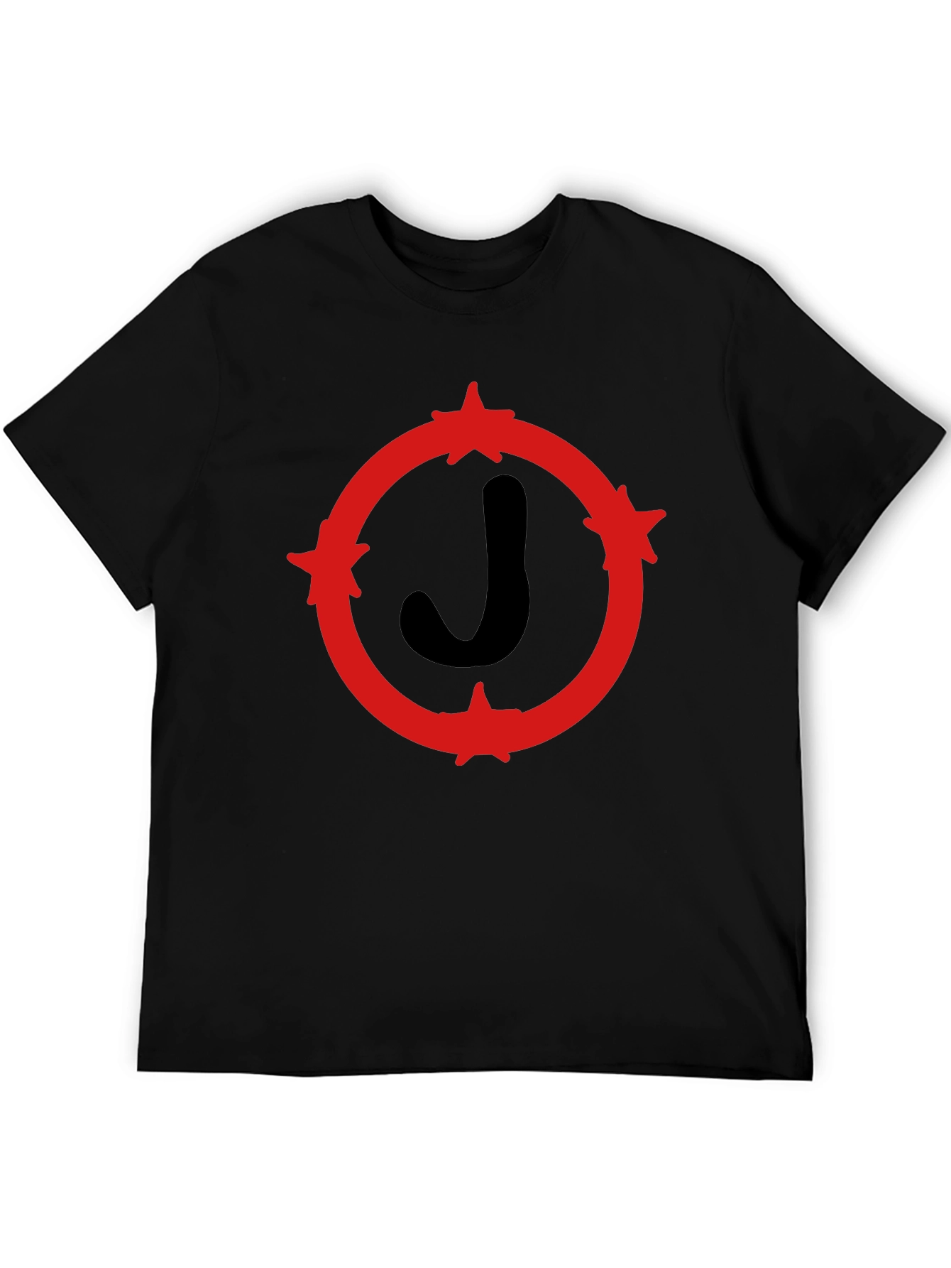 Black T-Shirt with Red Star Circle J Design