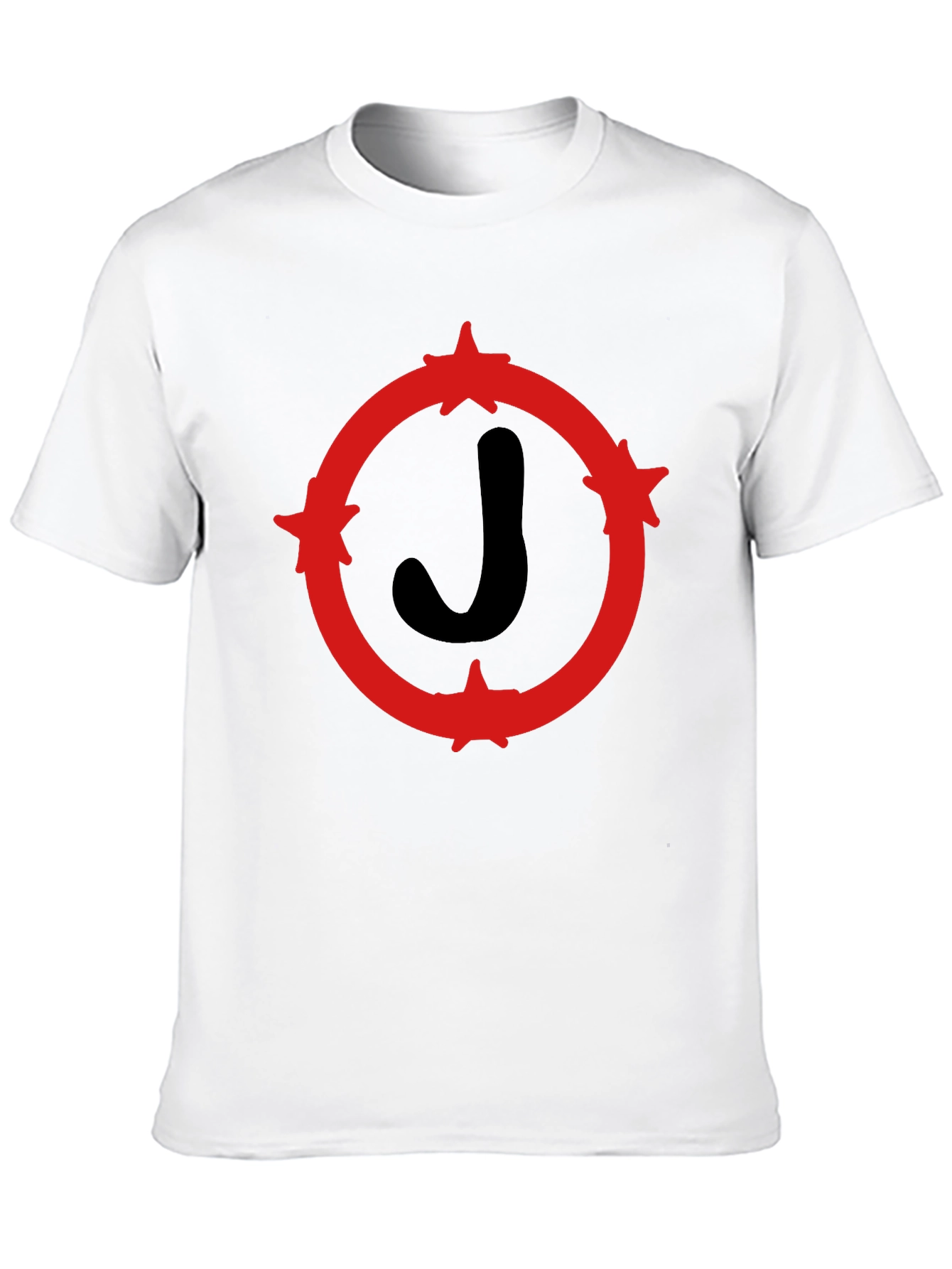 Black T-Shirt with Red Star Circle J Design