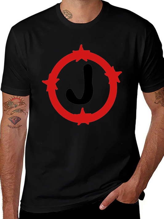 Black T-Shirt with Red Star Circle J Design