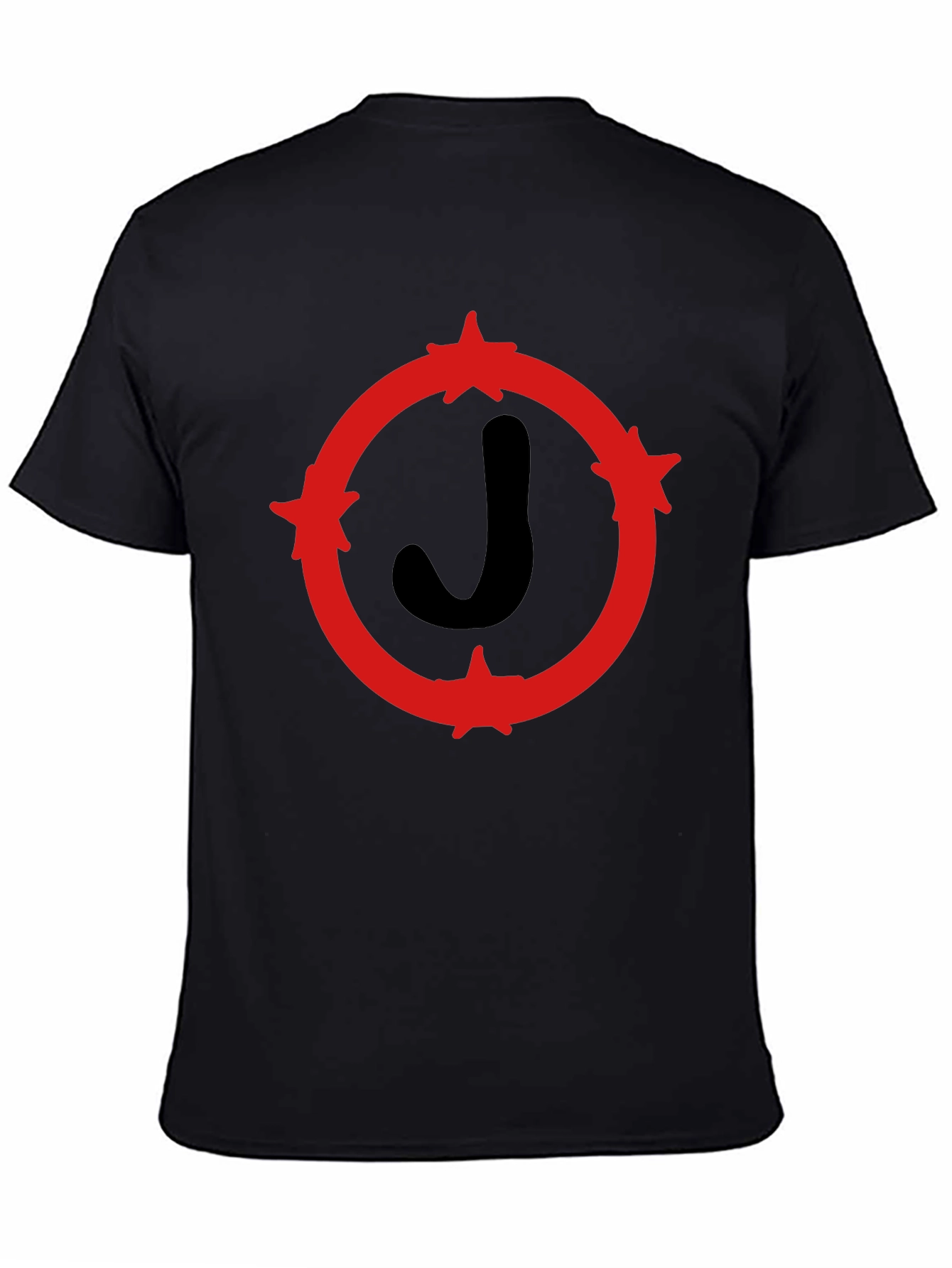Black T-Shirt with Red Star Circle J Design