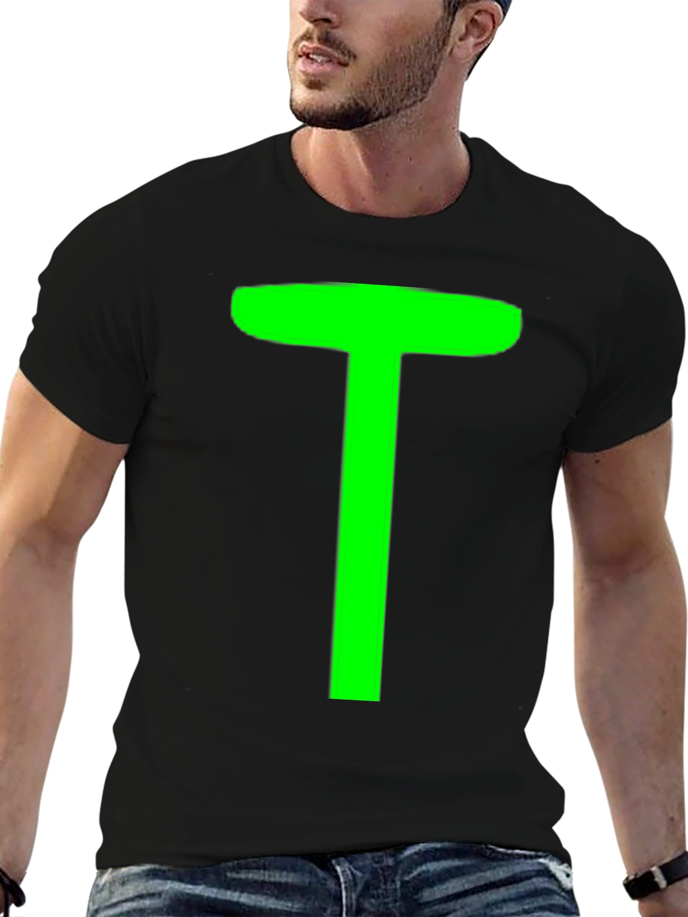 Green T on Black Unisex T-Shirt