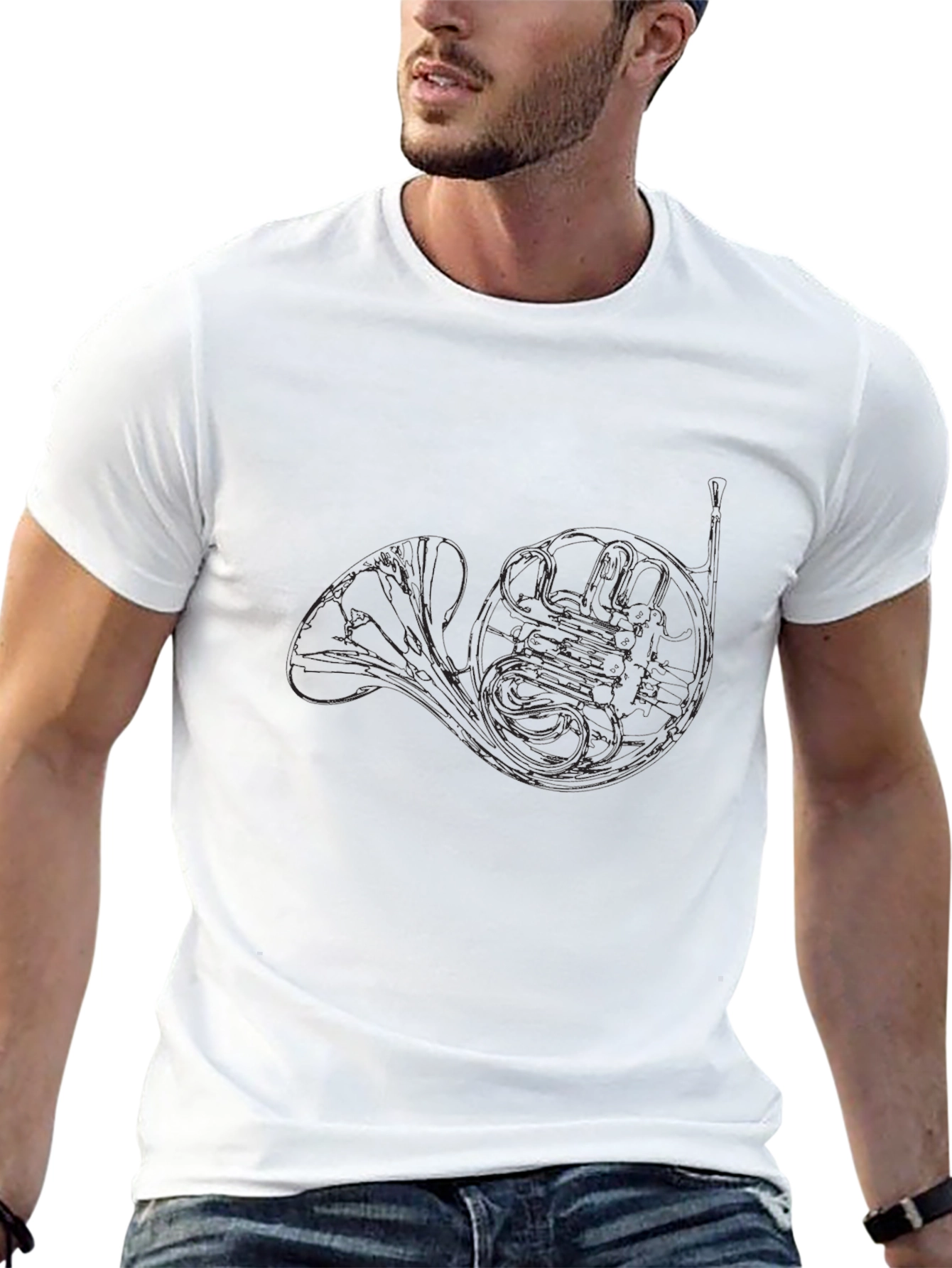 Horn Outline Graphic Tee - Musicians Black T-Shirt