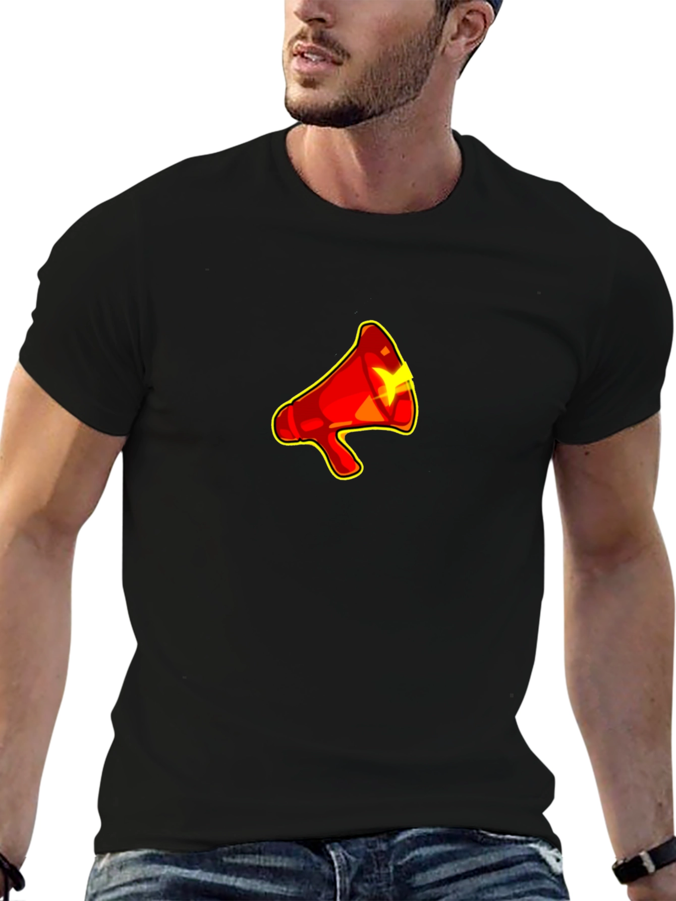 Red Megaphone Graphic Black T-Shirt