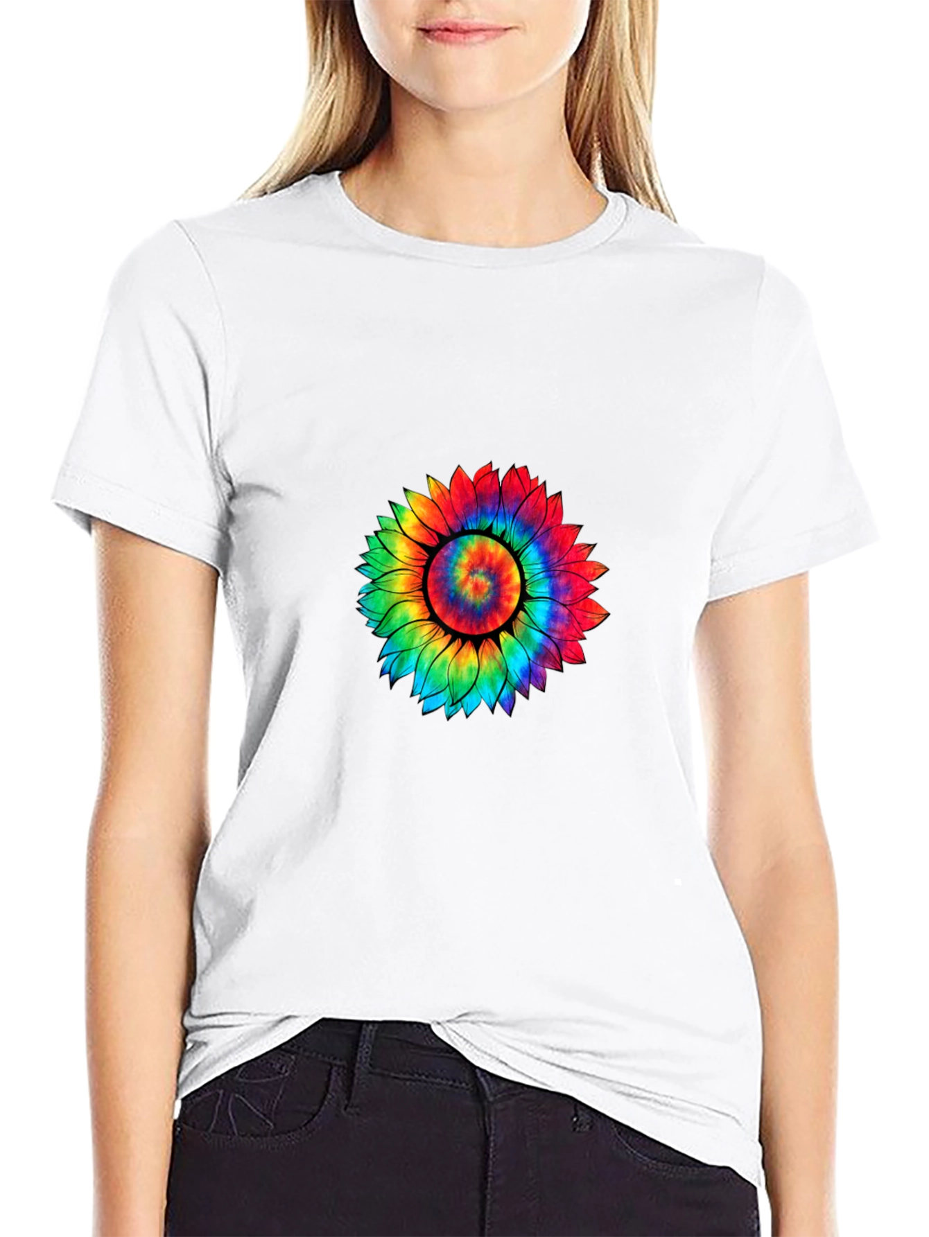 Tie-Dye Sunflower Graphic Tee - Black
