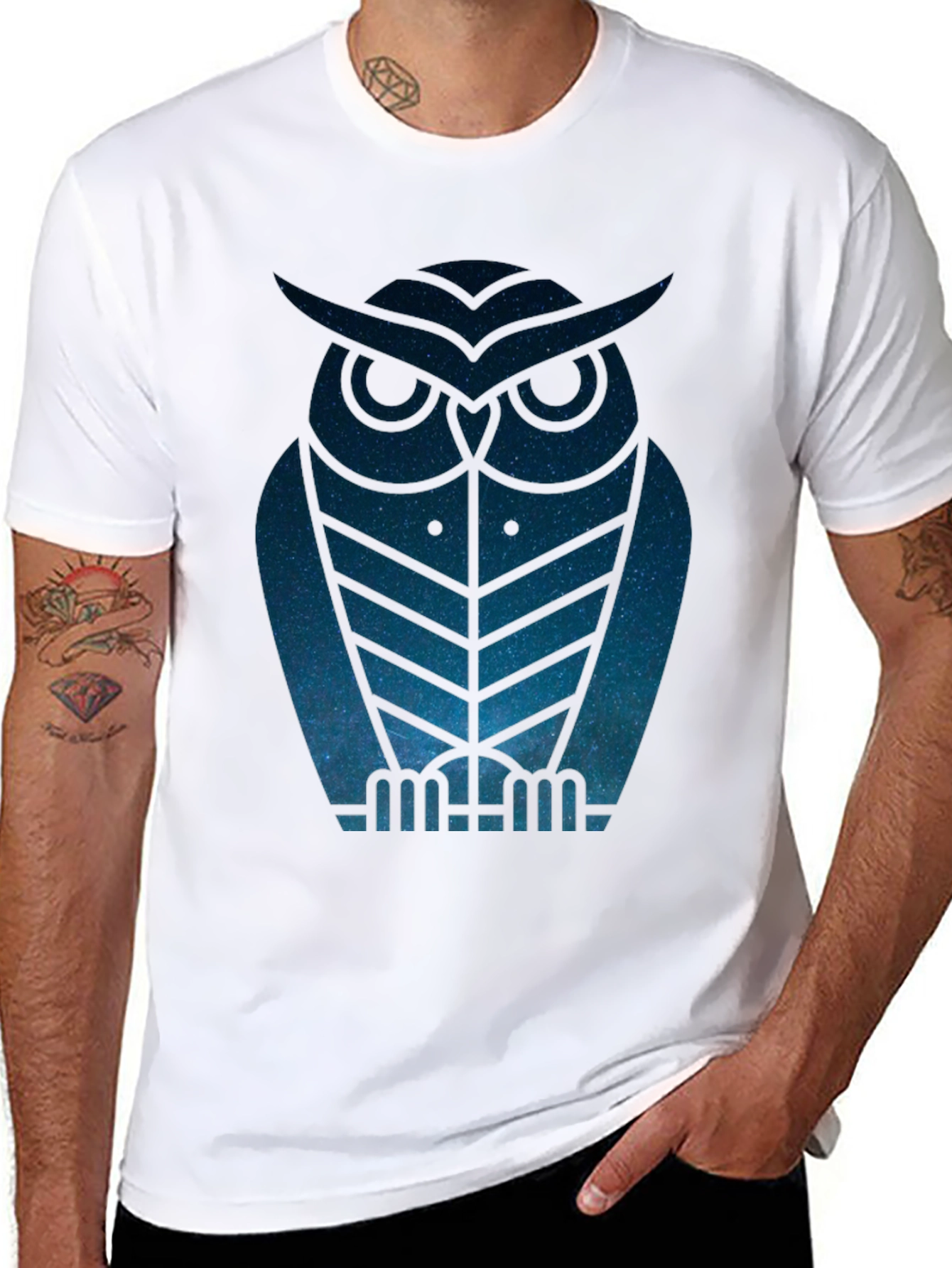 Geometric Owl Graphic Print Mens Black T-Shirt