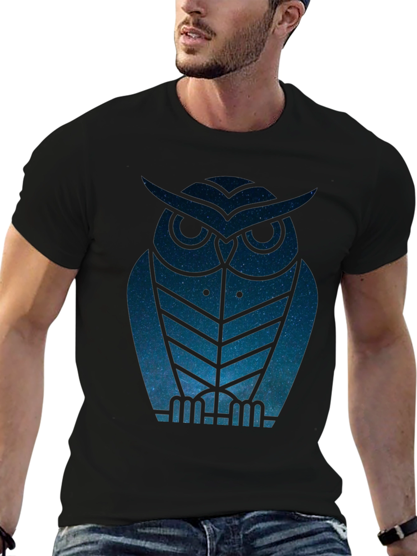 Geometric Owl Graphic Print Mens Black T-Shirt